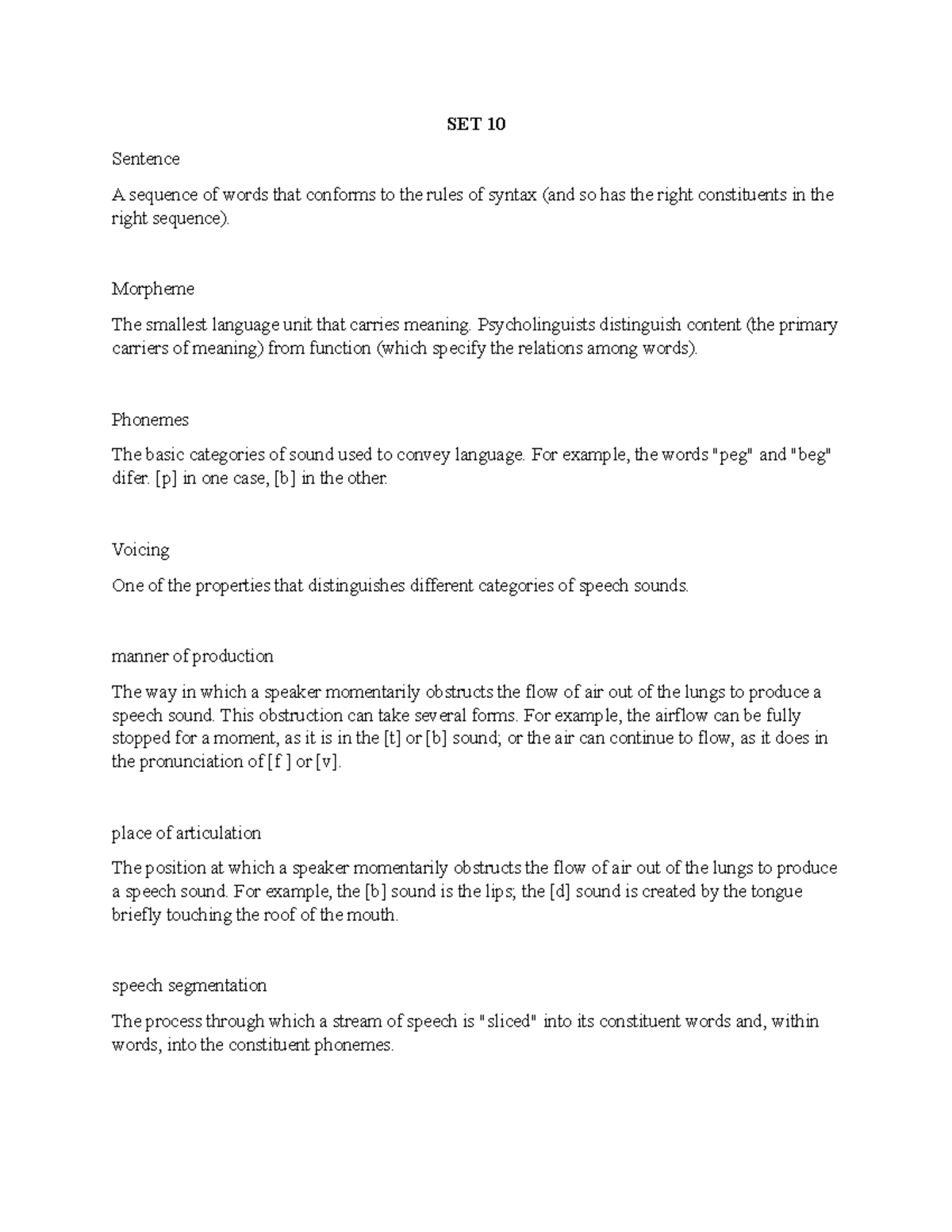 SET 10 - Professor Jorge Nunez - SET 10 Sentence A sequence of words ...