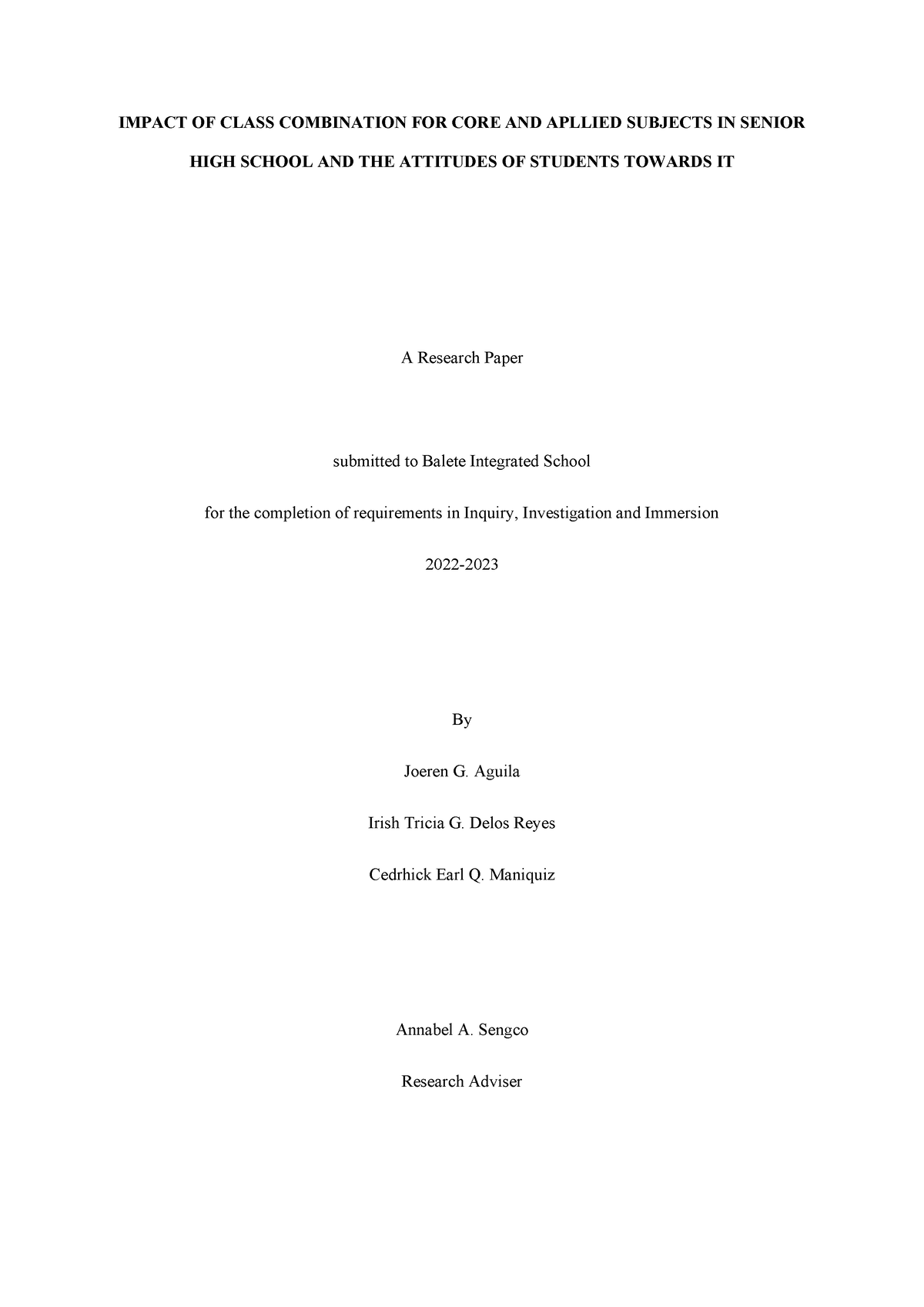 Class- Combination-1 - IMPACT OF CLASS COMBINATION FOR CORE AND APLLIED ...