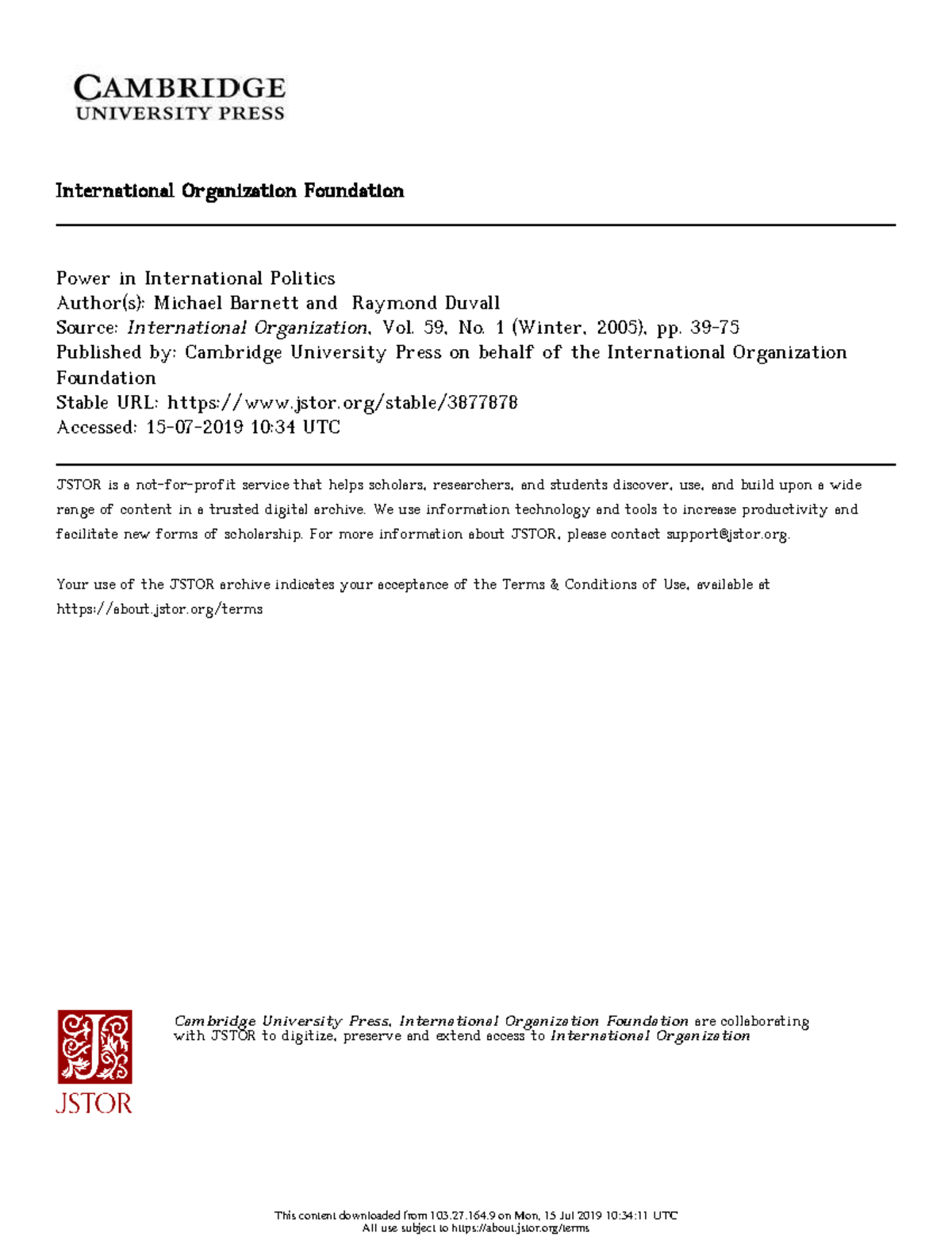 Barnett and Duvall - Power - International Organization Foundation ...
