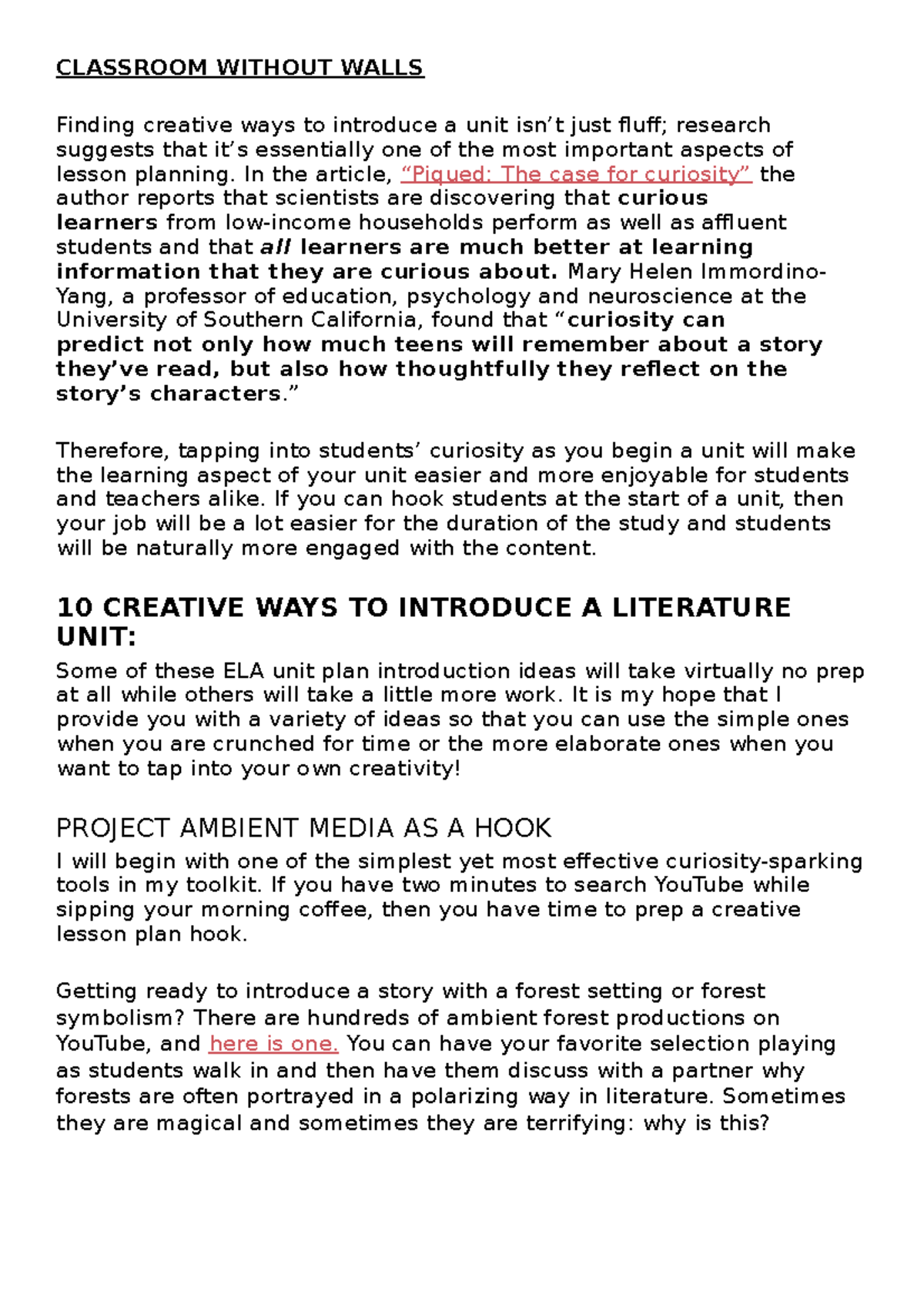 Classroom without walls CLASSROOM WITHOUT WALLS Finding creative ways