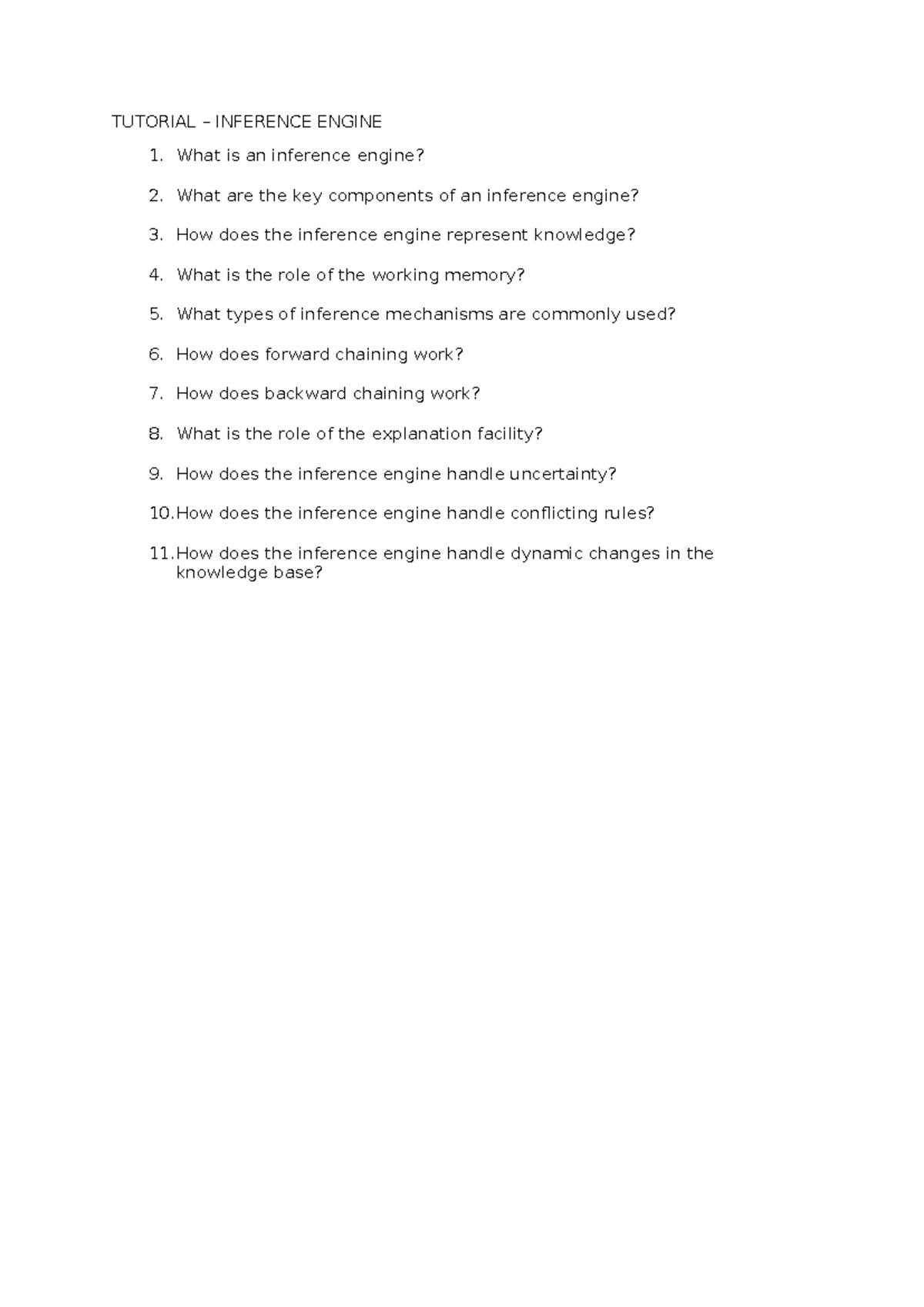 Inference Engine TUTORIAL INFERENCE ENGINE What is an inference