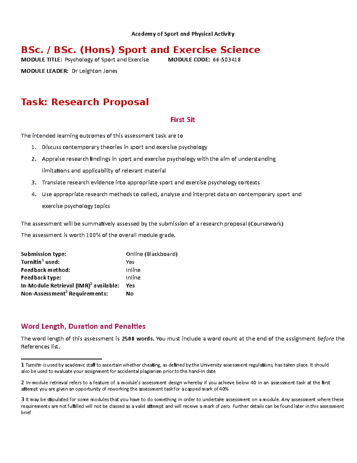Assessment Brief Task 1 first sit - Academy of Sport and Physical ...