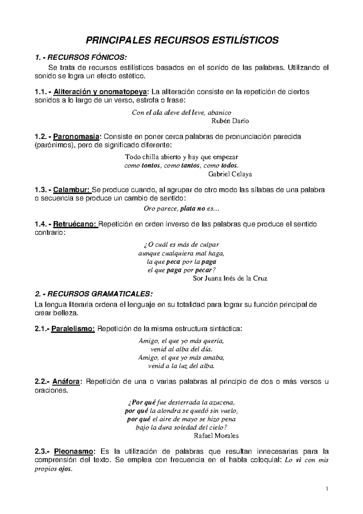 Recursos estilísticos de la lengua española, prosa y verso. PRINCIPALES RECURSOS ESTILÍSTICOS