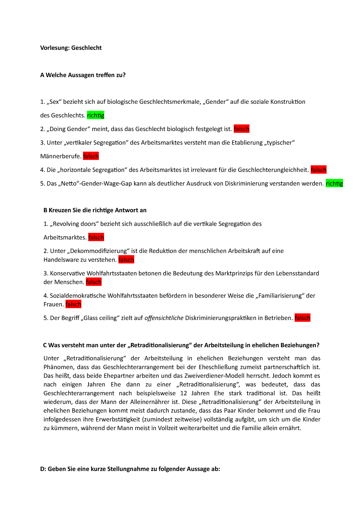 11 Aufgabe Vorlesung Geschlecht A Welche Aussagen Treffen Zu „sex“ Bezieht Sich Auf 6349