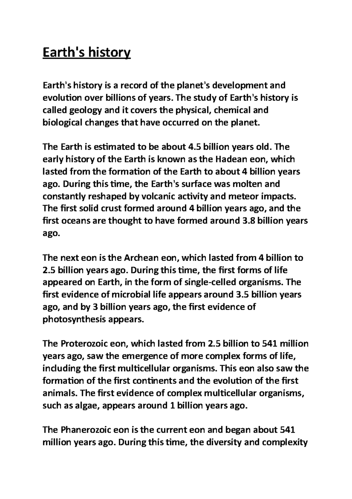 Earth's history basic idea and knowledge about topic Earth's