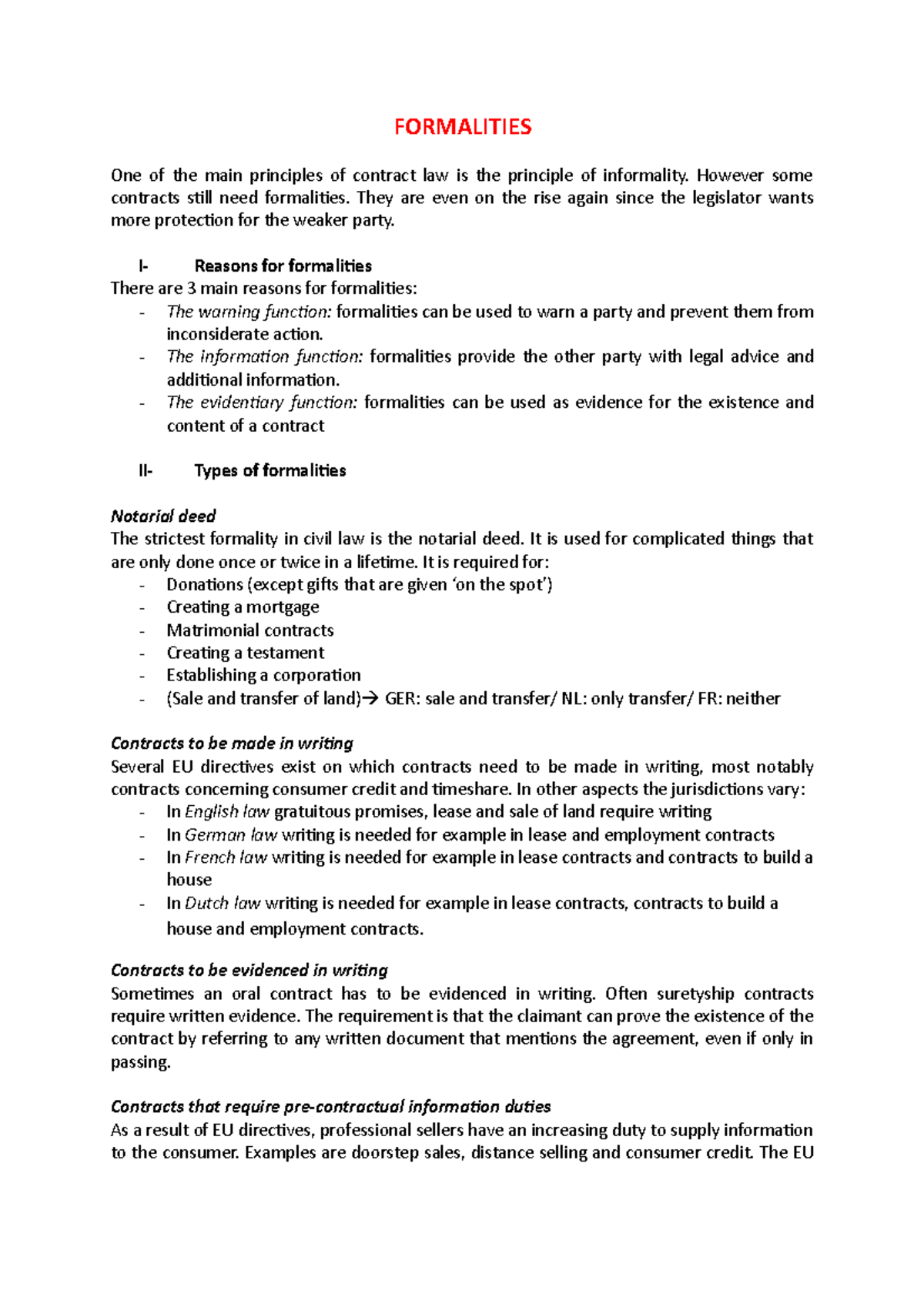Formalities - Lecture notes First semester - FORMALITIES One of the ...