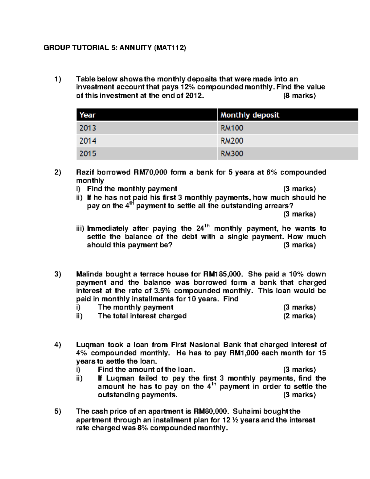 Tutorial 5 Annuity - chap 5 - GROUP TUTORIAL 5: ANNUITY (MAT112) Table ...