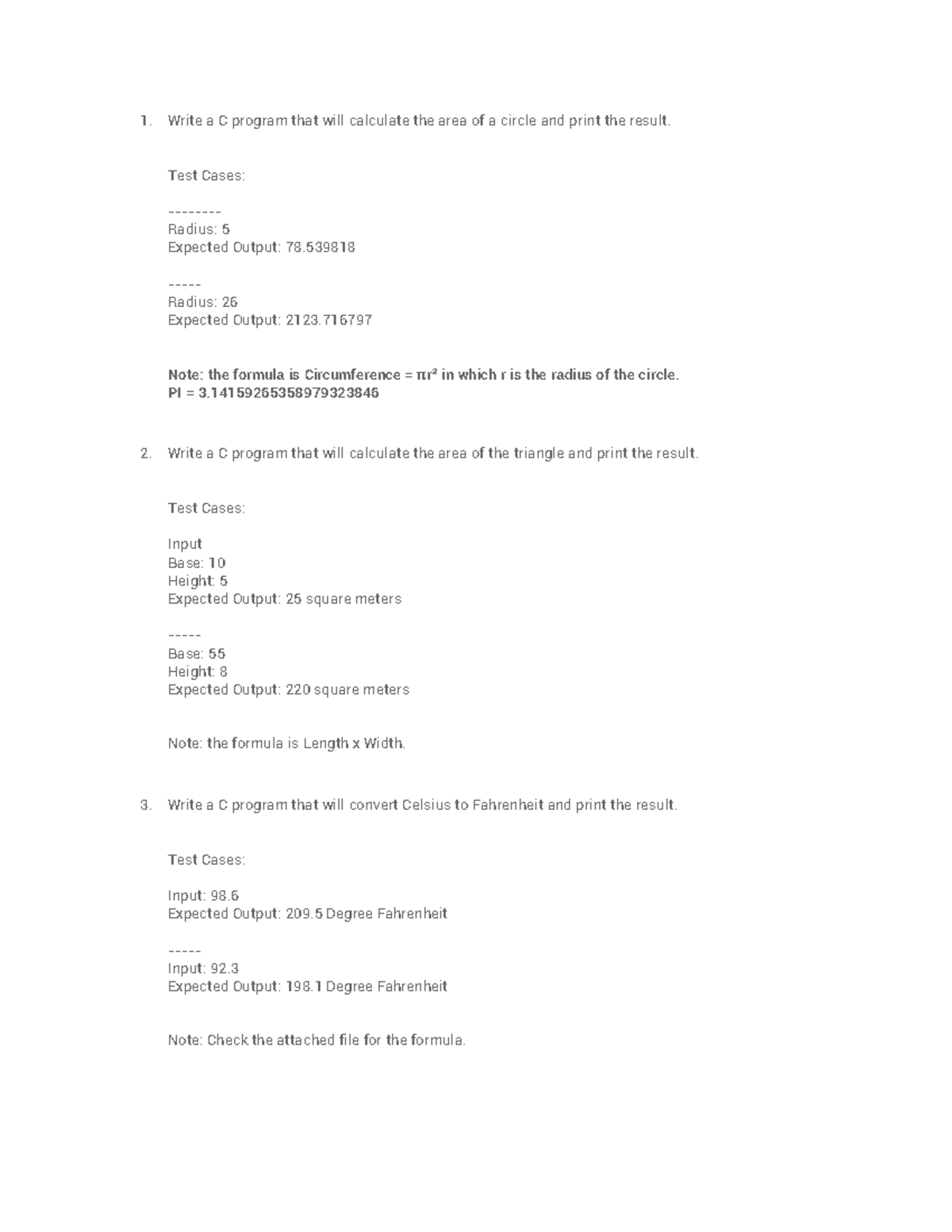 C-Operators-Problem 1 - Write a C program that will calculate the area ...