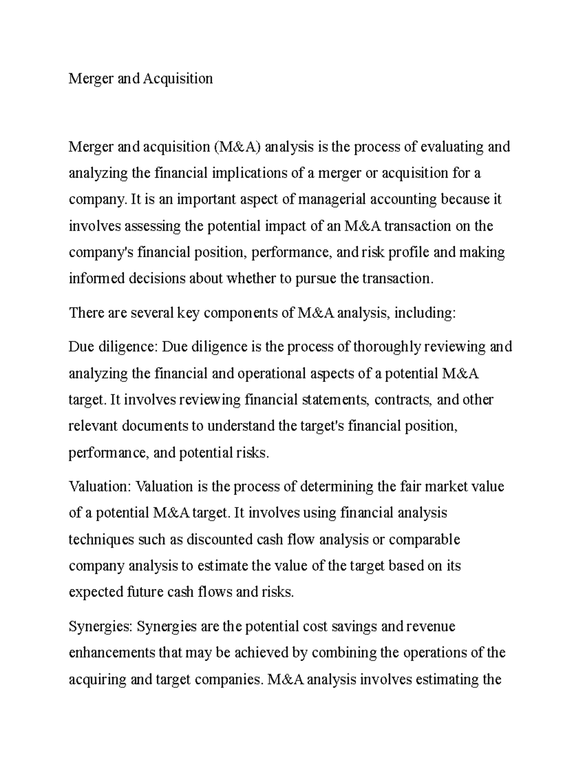 merger and acquisition thesis