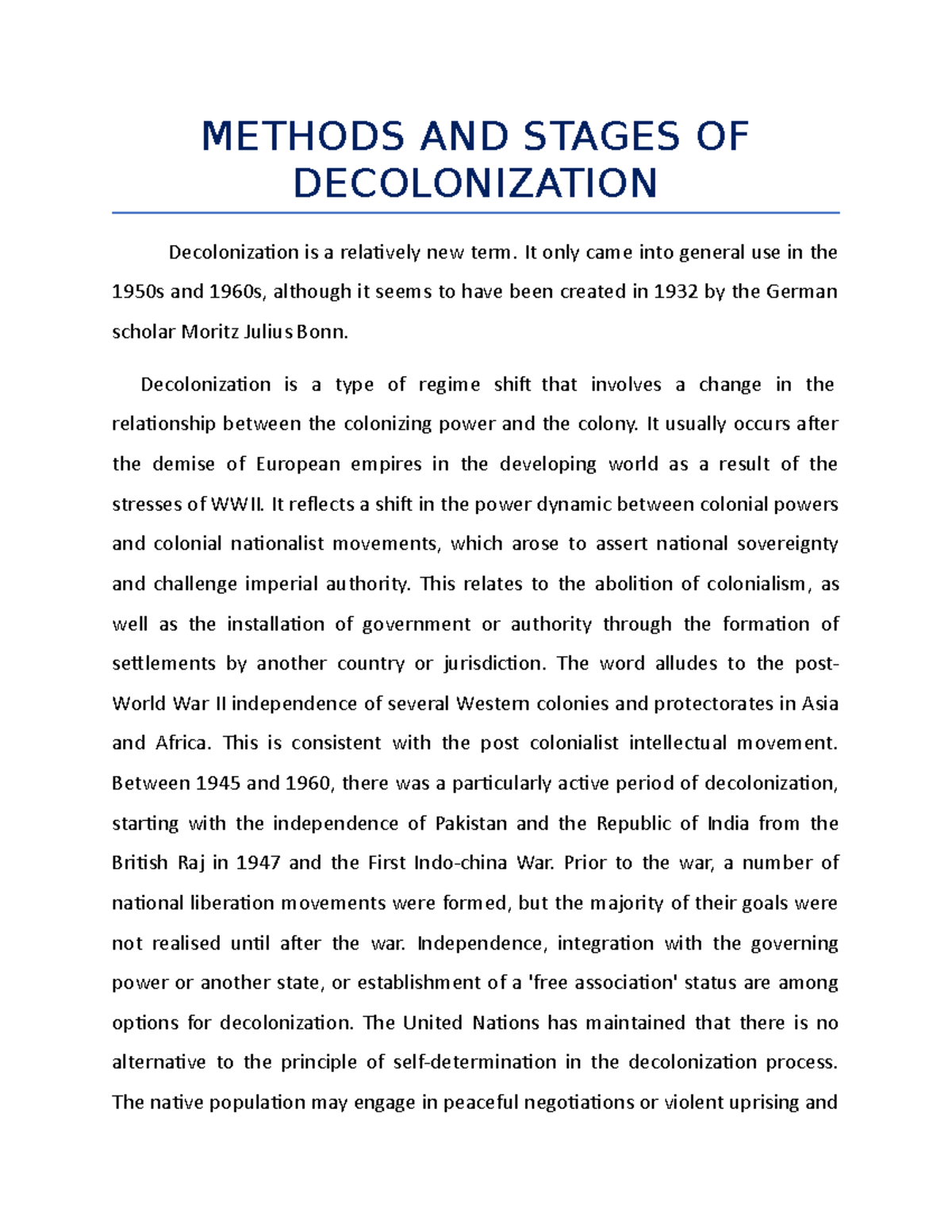 Methods AND Stages OF Decolonization - METHODS AND STAGES OF ...
