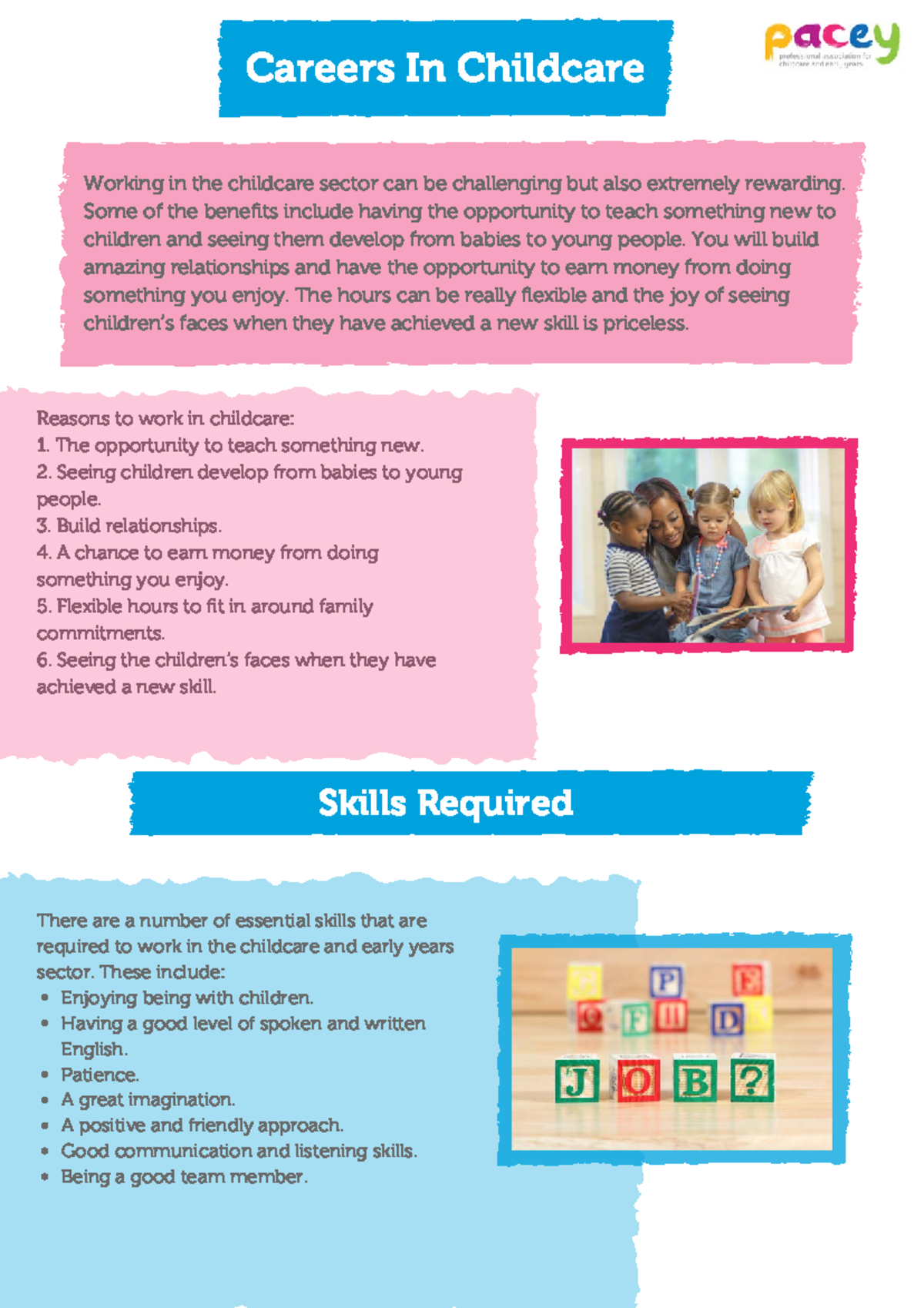 Careers in Childcare Information Handout - Reasons to work in childcare ...