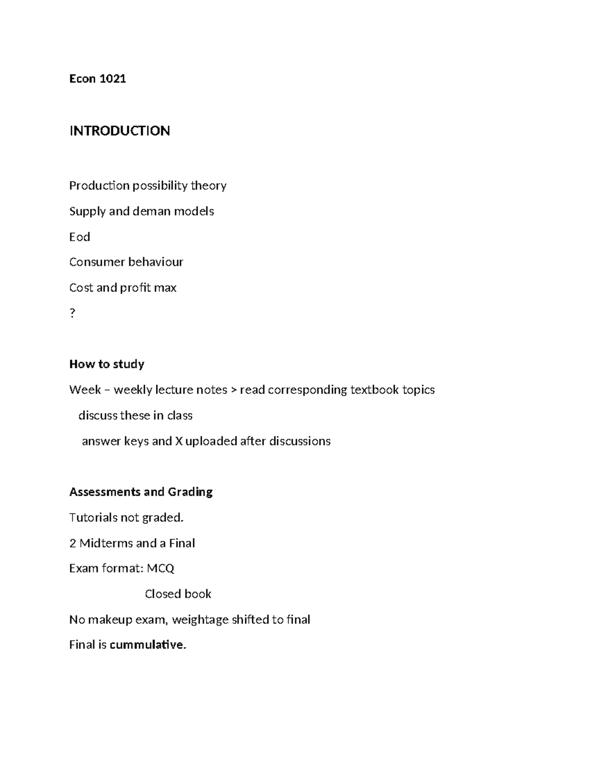 Econ Week 1 - My Written Lecture Notes For Week 1 - Econ 1021 ...