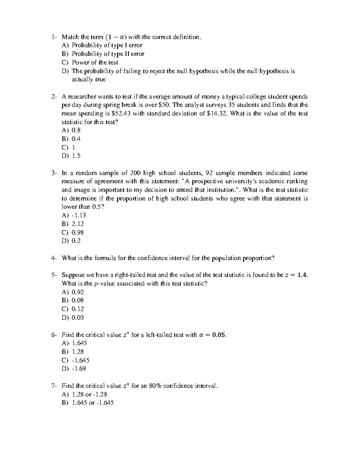 Additional Practice Problems (without Answers) - 1- Match The Term (1 − 