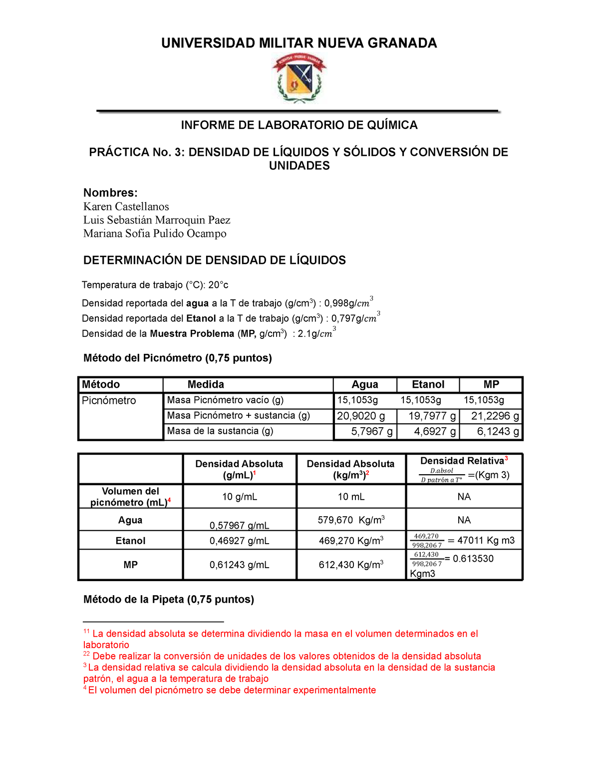 Práctica No. 3 Densidad De Líquidos Y Sólidos Y Conversión De Unidades ...