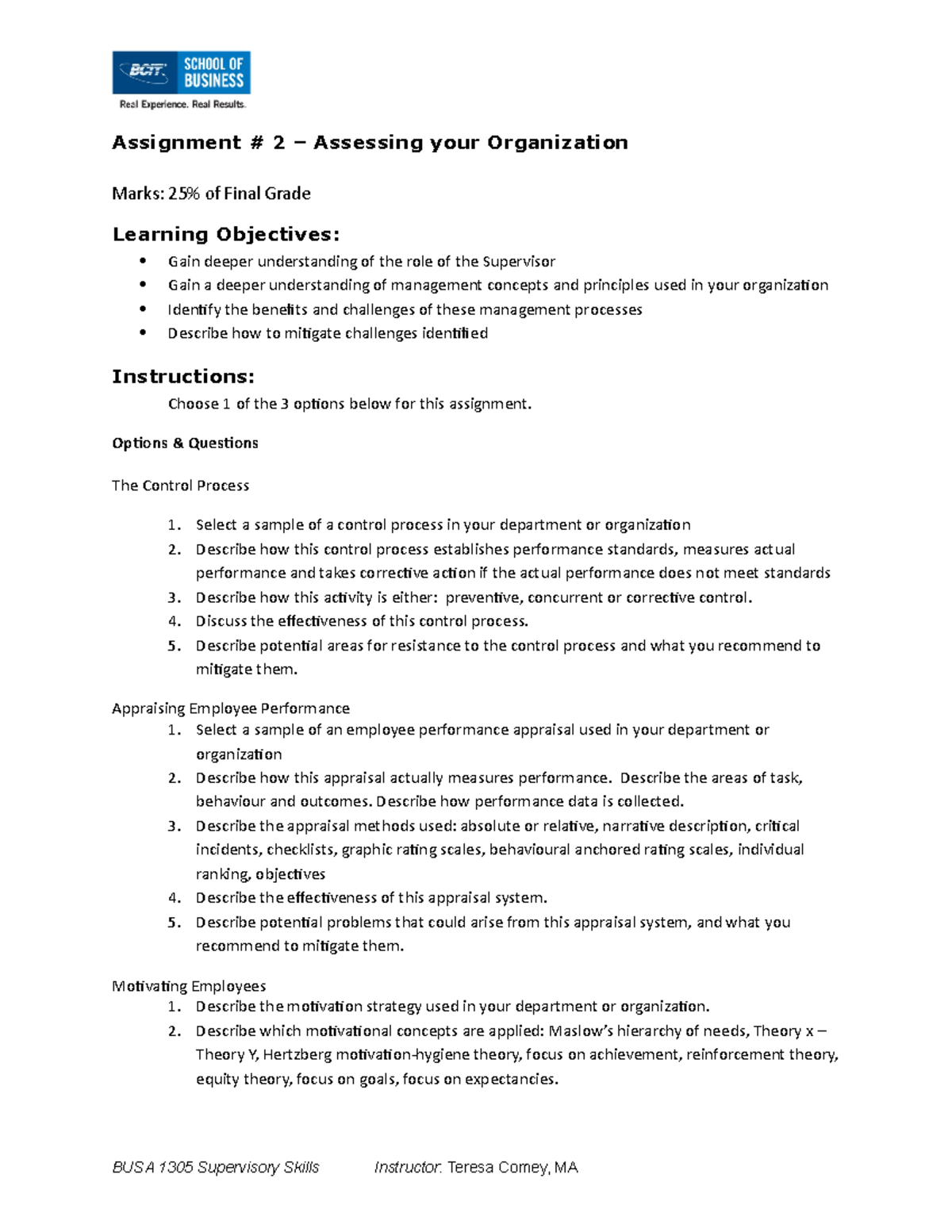 supervisory management assignments