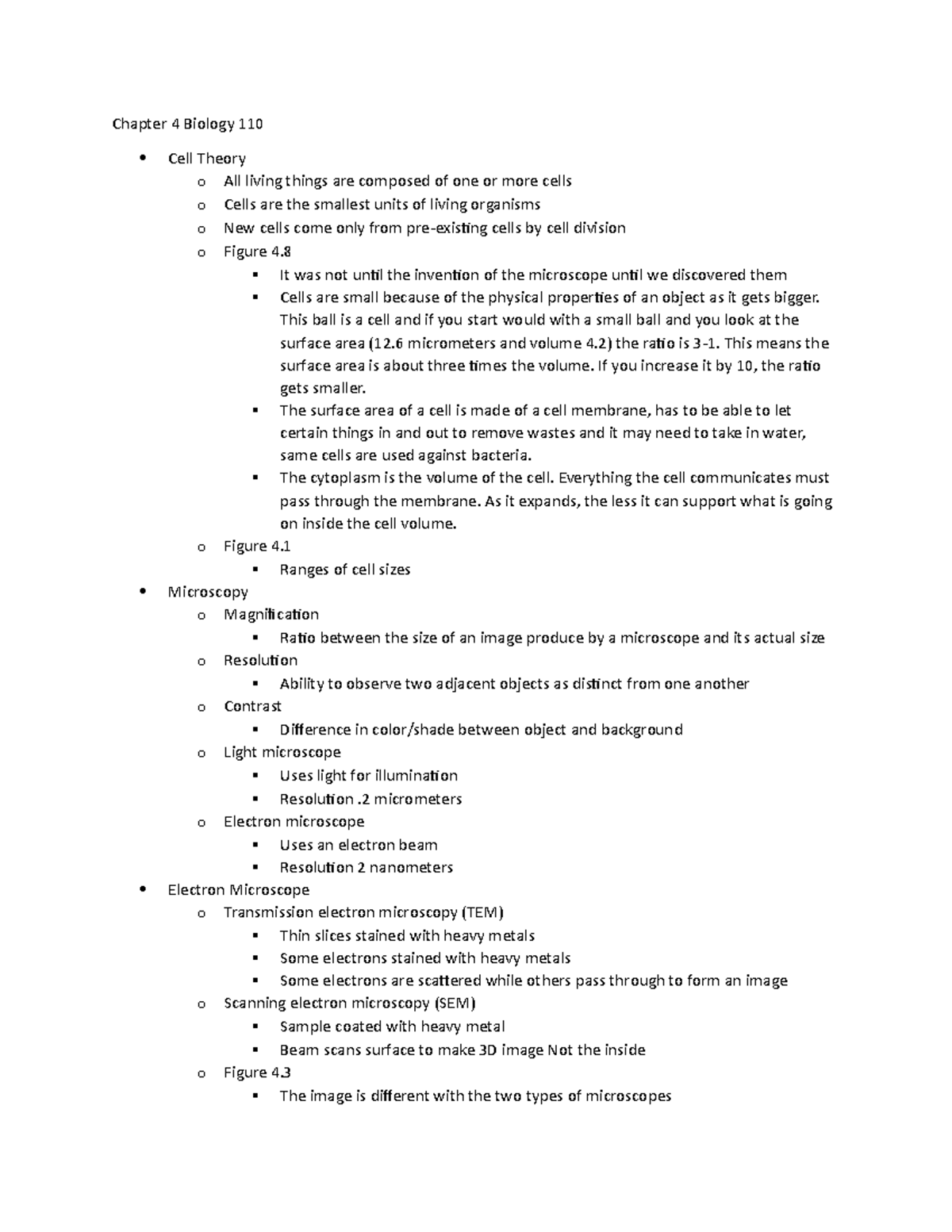 Test 1 Notes Pt. 3 - birdsong - Chapter 4 Biology 110 Cell Theory o All ...