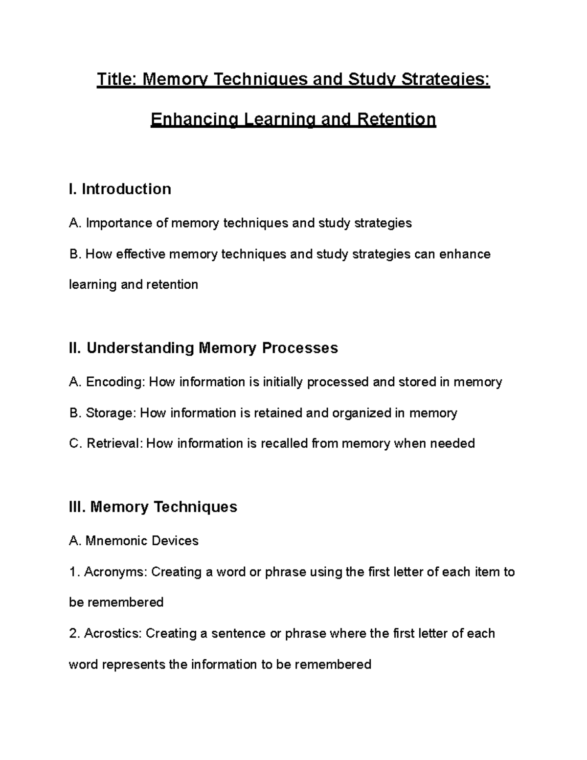 Title Memory Techniques and Study Strategies Enhancing Learning and ...