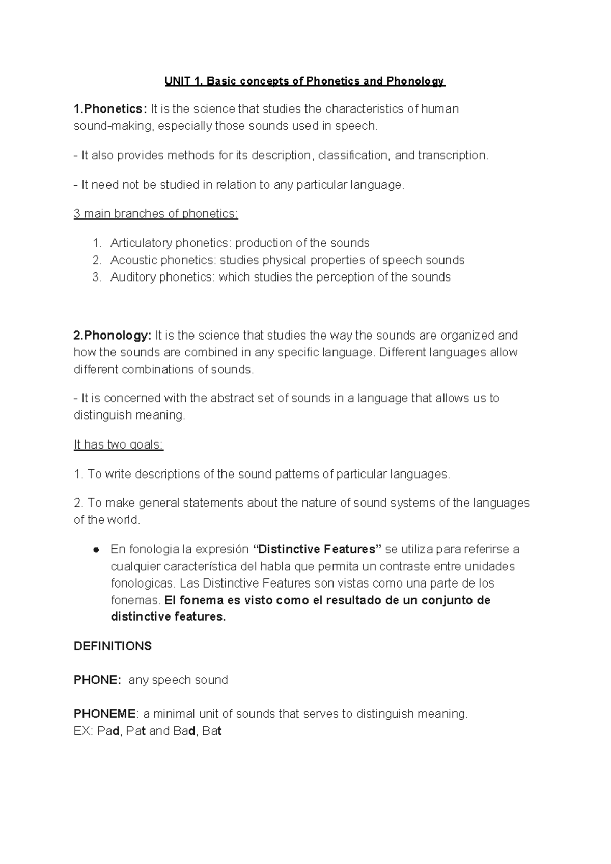 Phonetics and Phonology 1 Notes - UNIT 1. Basic concepts of Phonetics ...