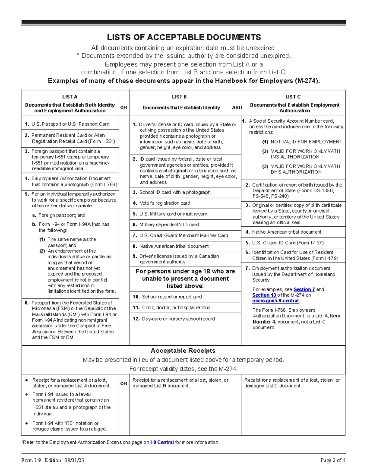 List+of+Acceptable+Documents LISTS OF ACCEPTABLE DOCUMENTS All