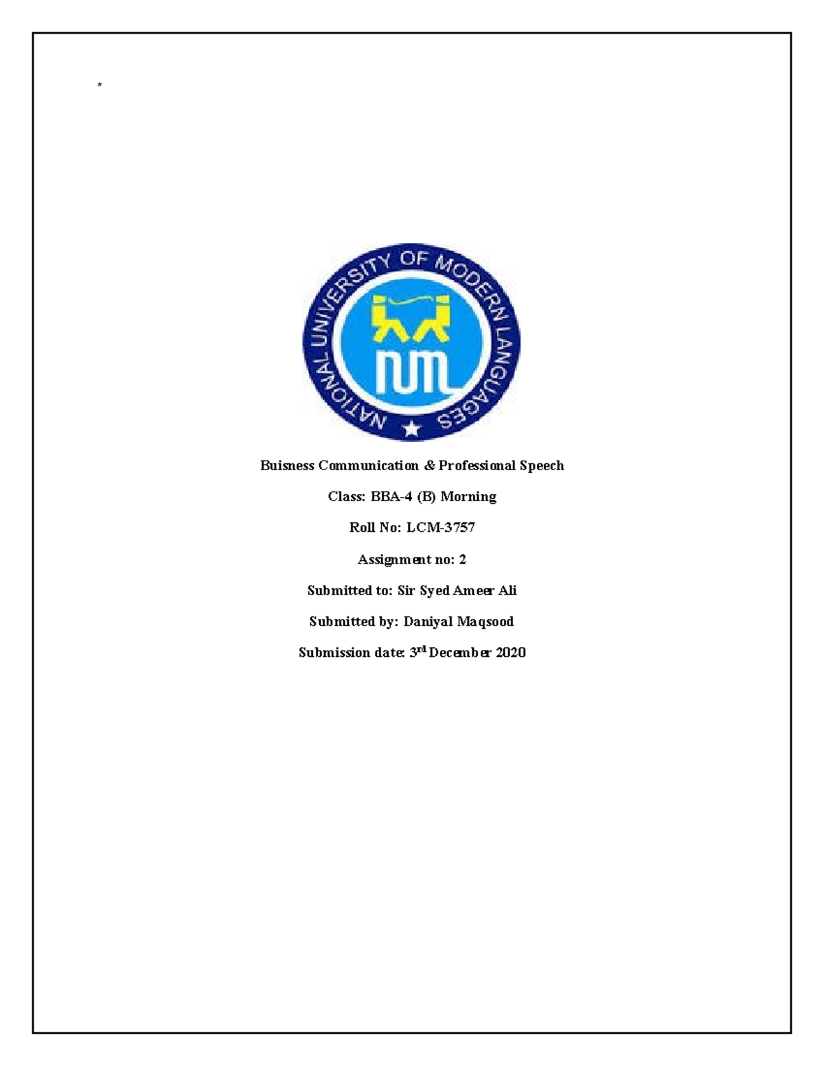 DAIM RAZA (LCM-3630) BBA-IV-SEC-A-2 - Introduction to Information and ...