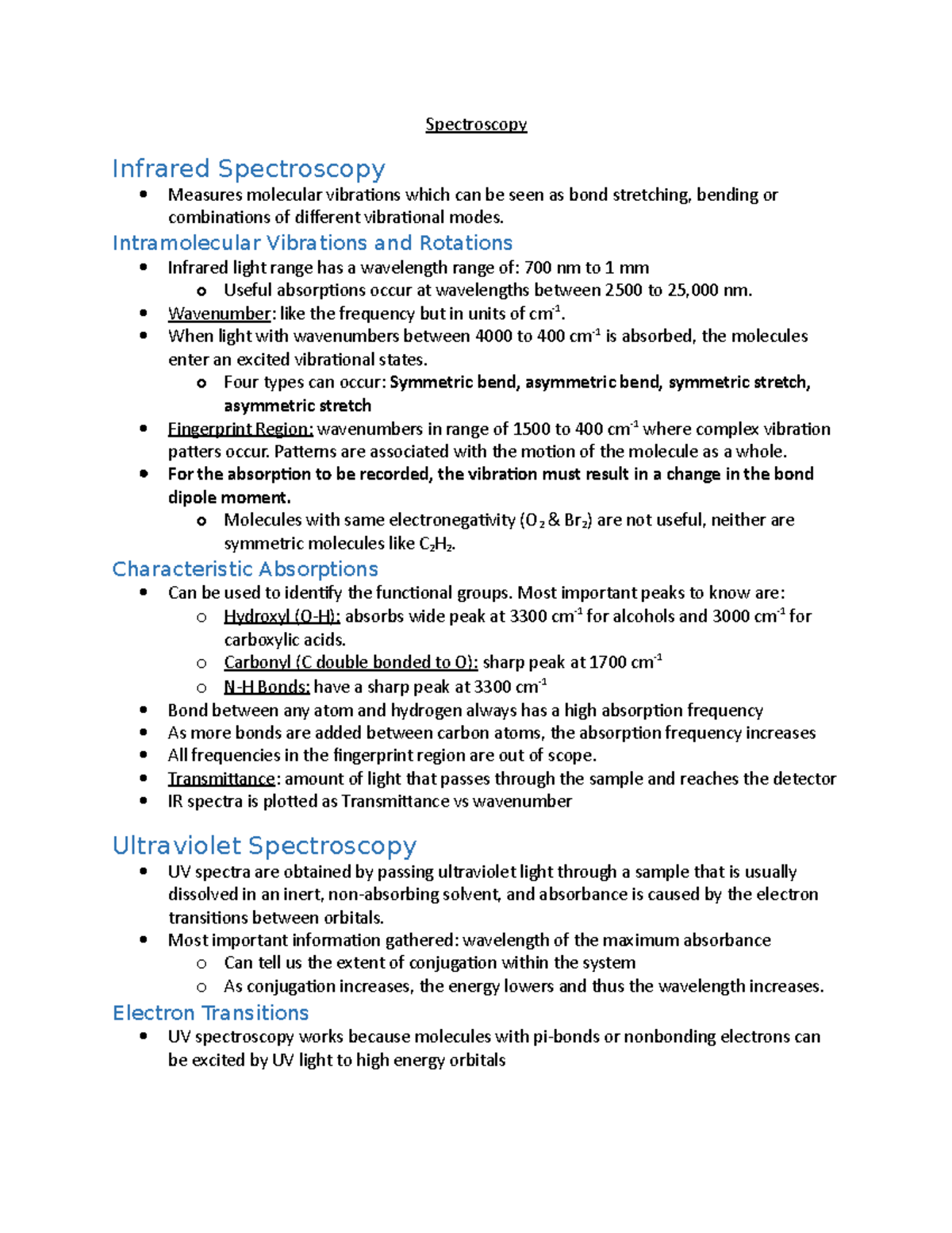 Spectroscopy These are comprehensive organic chemistry notes