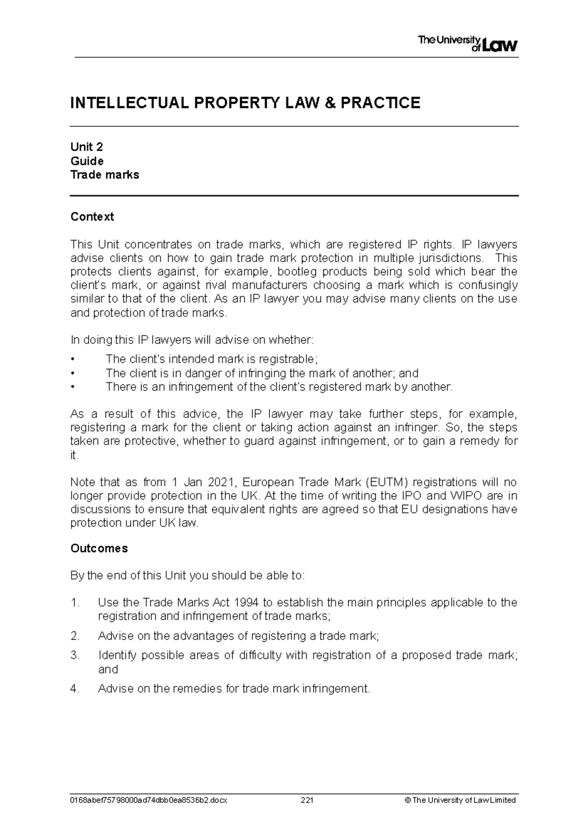 2122 ip ws02 ce01 guide - Intellectual Property Law passing off ...