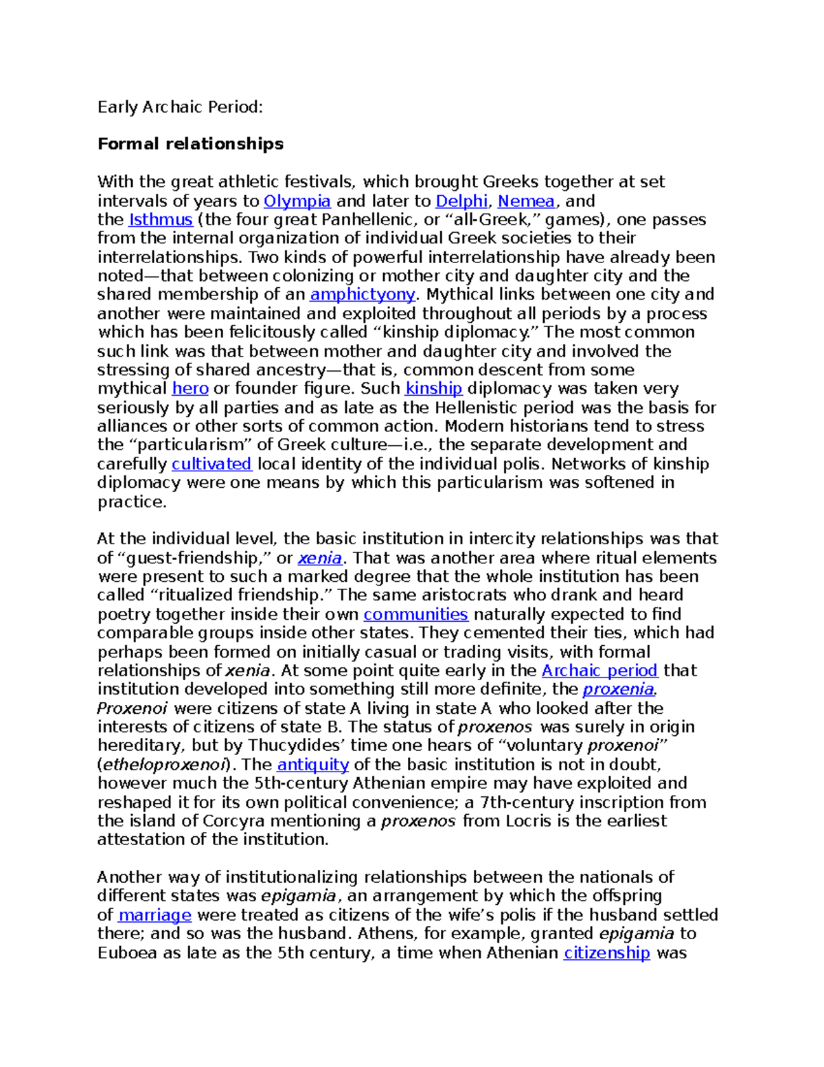 Archaic Period All information for essays on exam 1 if you pick the