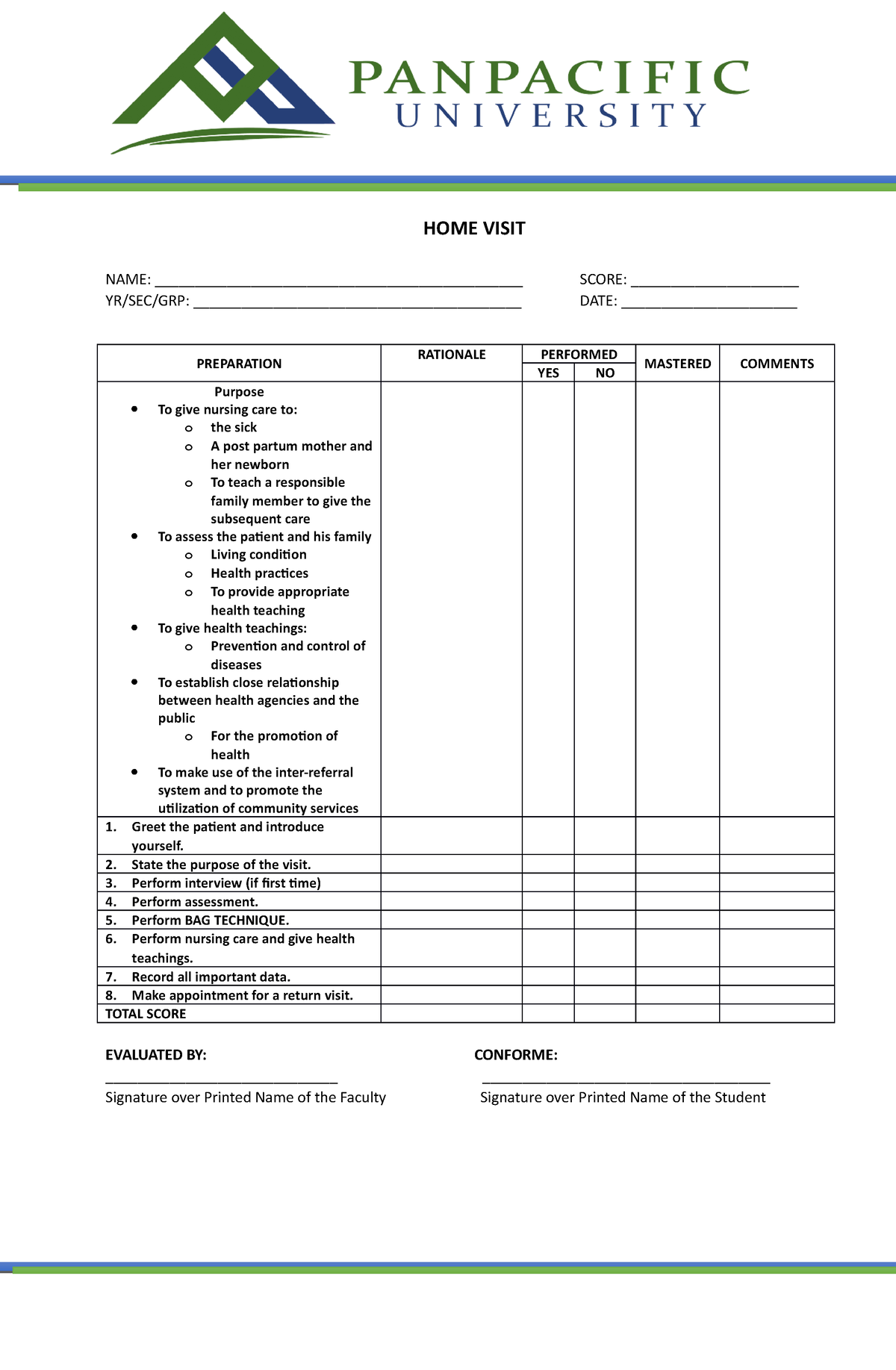 home visit checklist template