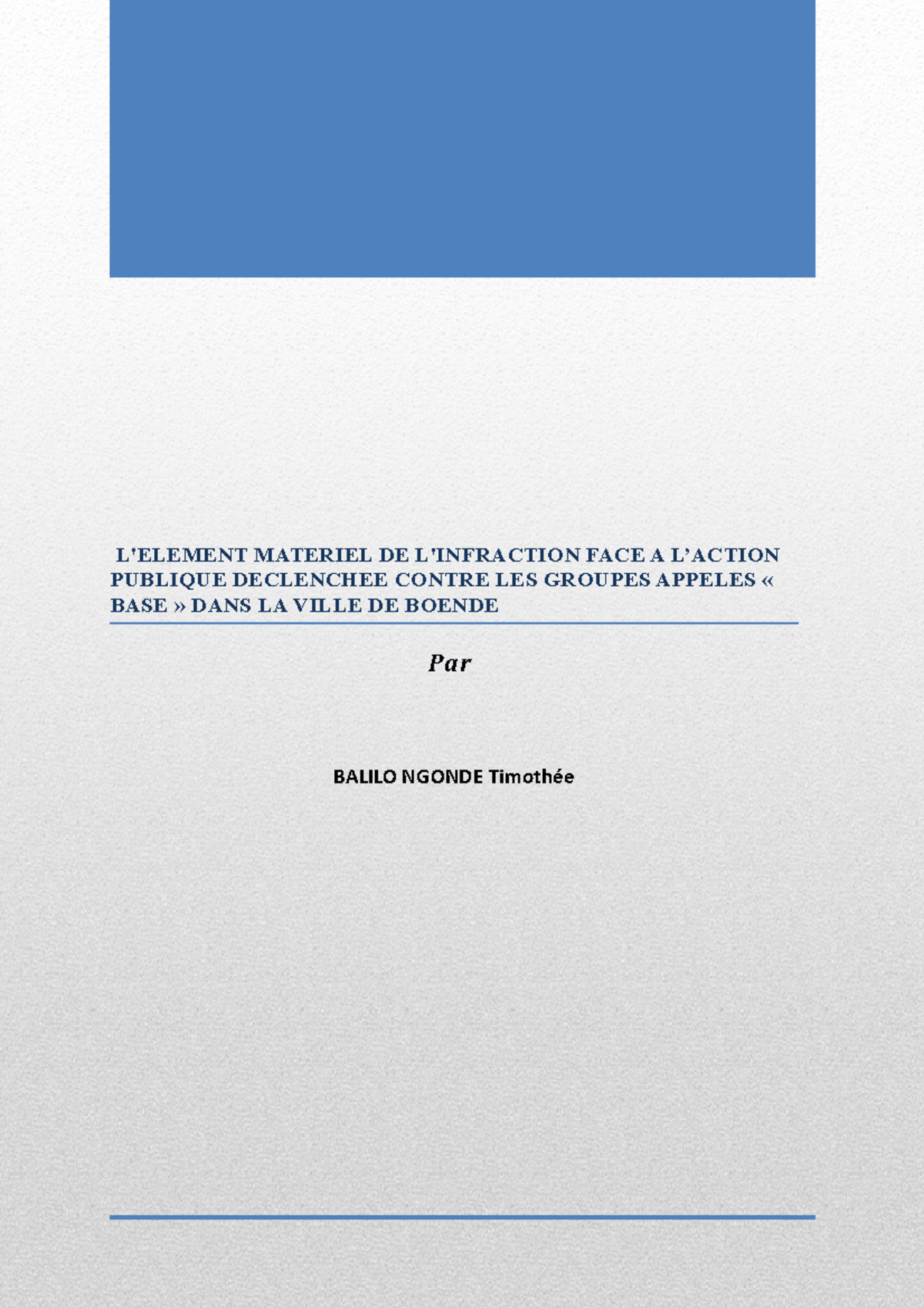 Article Balilo Ngonde Timothee - L'ELEMENT MATERIEL DE L'INFRACTION ...