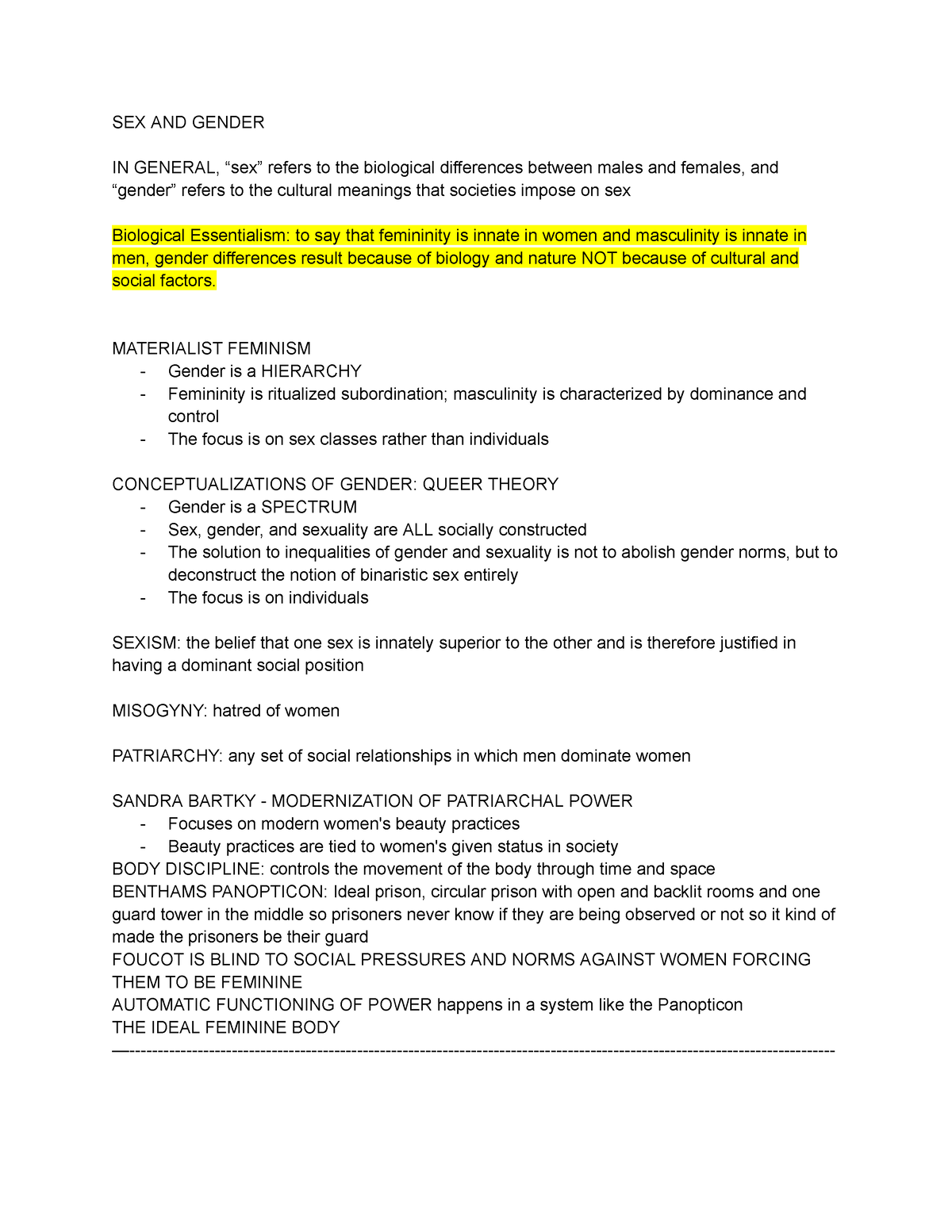 Principles Of Sociology Soc202 Notes Unit 8 10 Sex And Gender In General “sex” Refers To The 4019