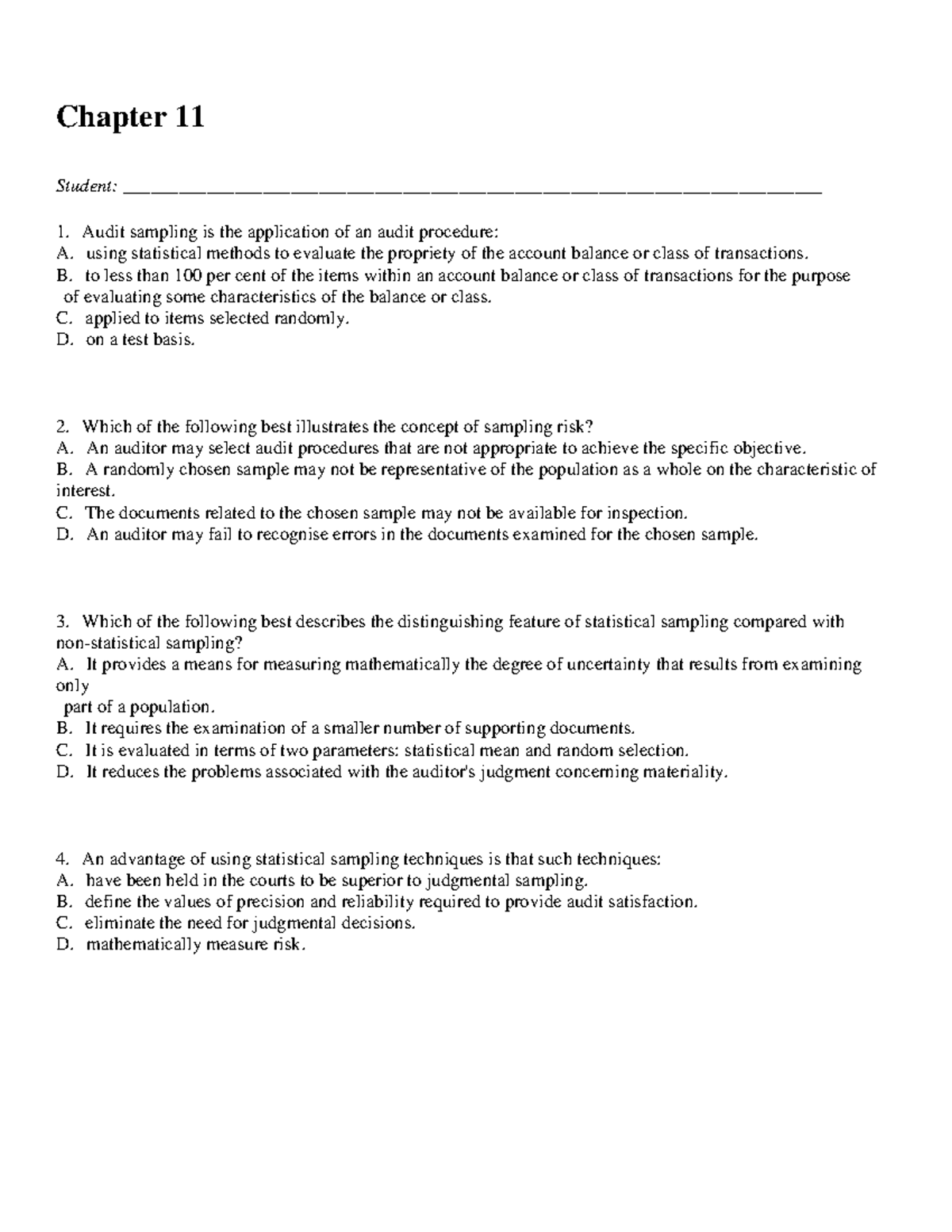 Chapter 11 - TEST BANK - Chapter 11 Student: - Studocu