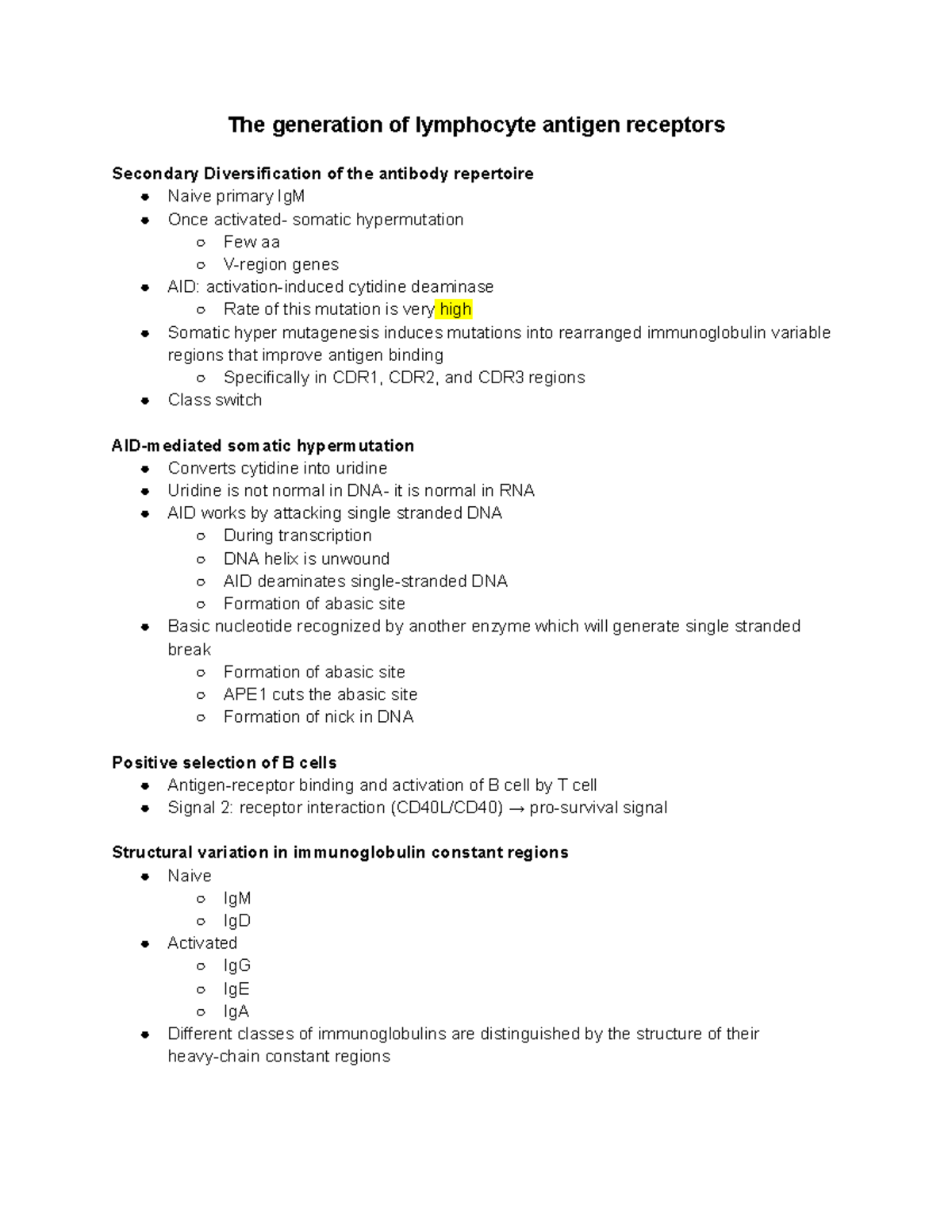 Immunology 3 7 - lecture notes - The generation of lymphocyte antigen ...