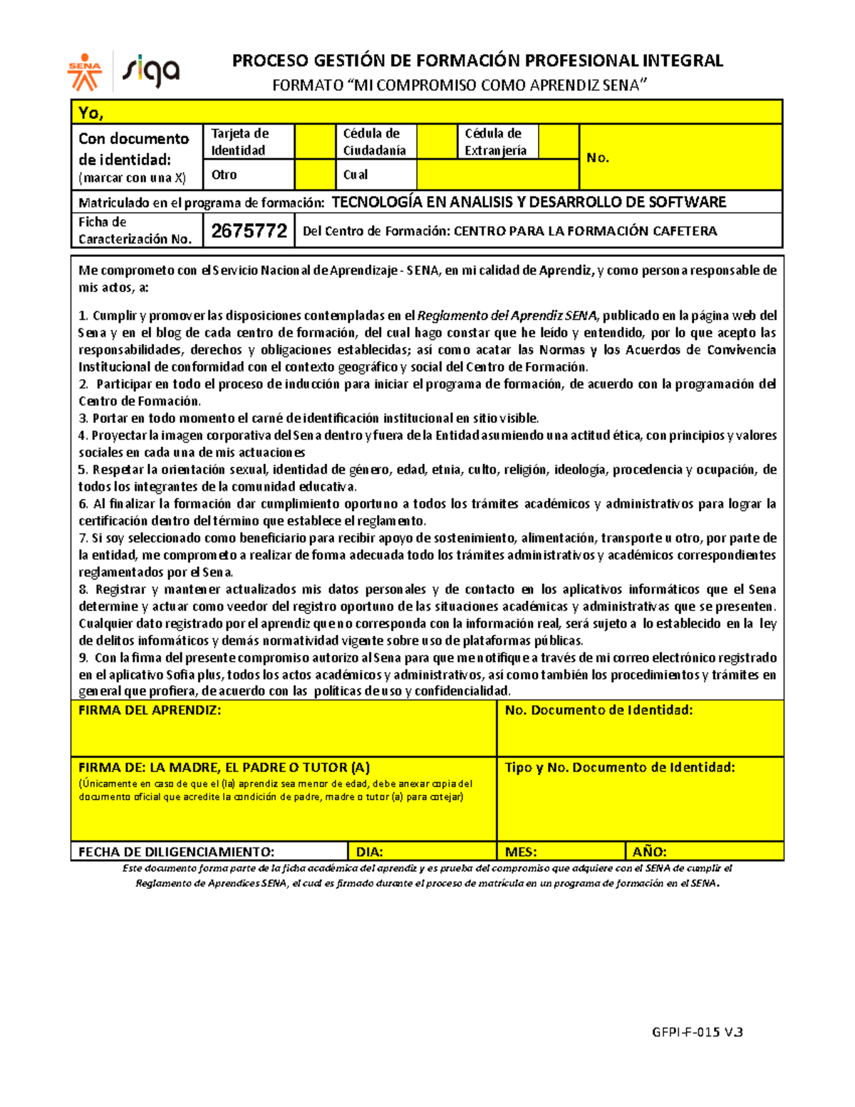 GFPI-F-015 Formato Compromiso Del Aprendiz - PROCESO GESTI”N DE FORMACI ...