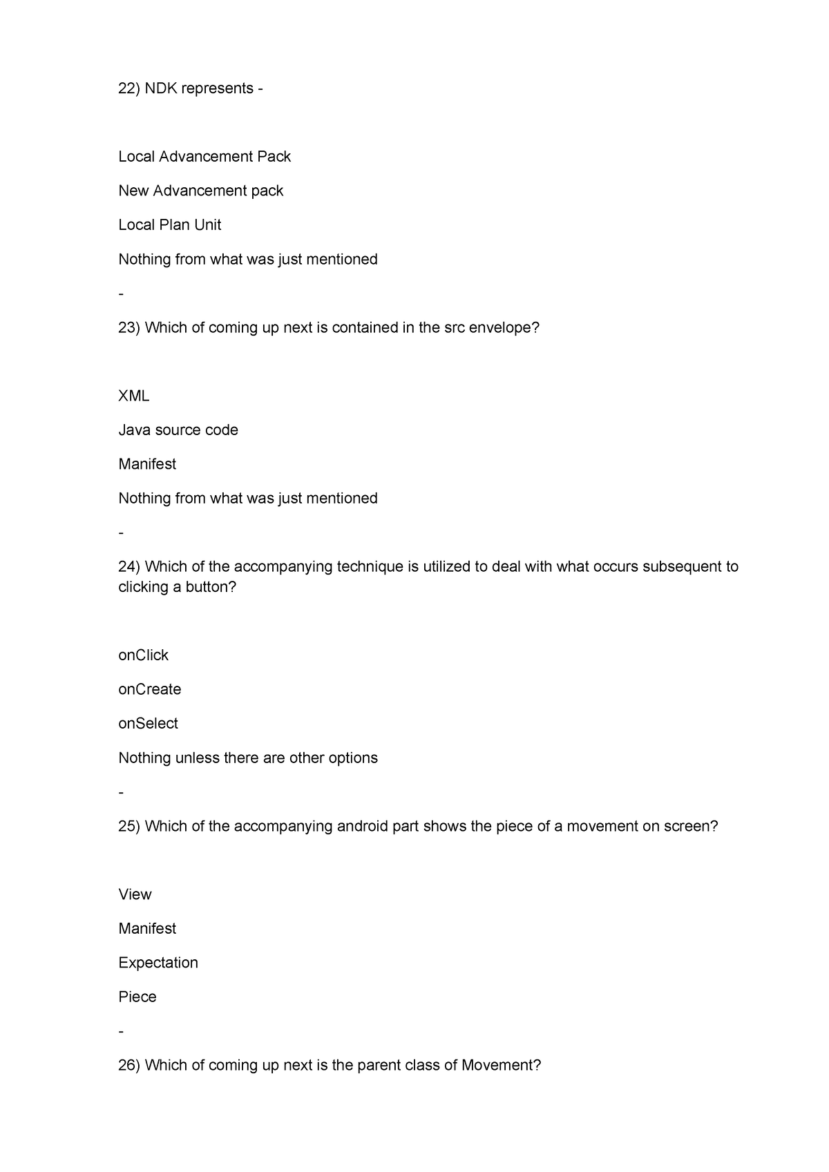 Android MCQ Questions Part 2 - NDK Represents - Local Advancement Pack ...