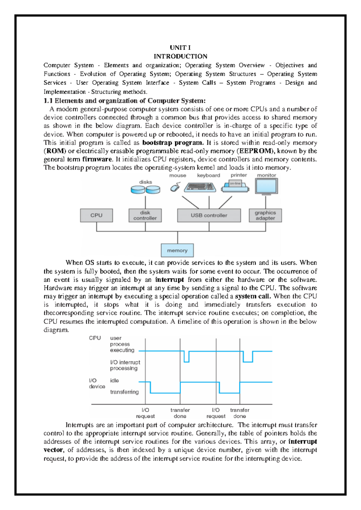 OS Unit 1 Notes - UNIT I INTRODUCTION Computer System - Elements and ...