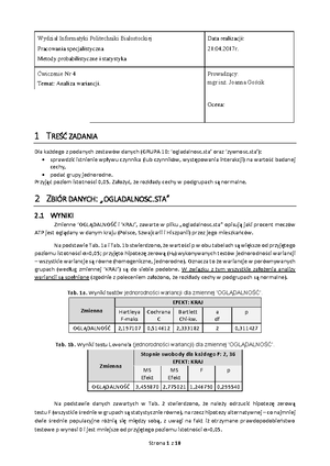 Spr 4 - Sprawko - Informatyki Politechniki Przedmiot Statystyka Data ...