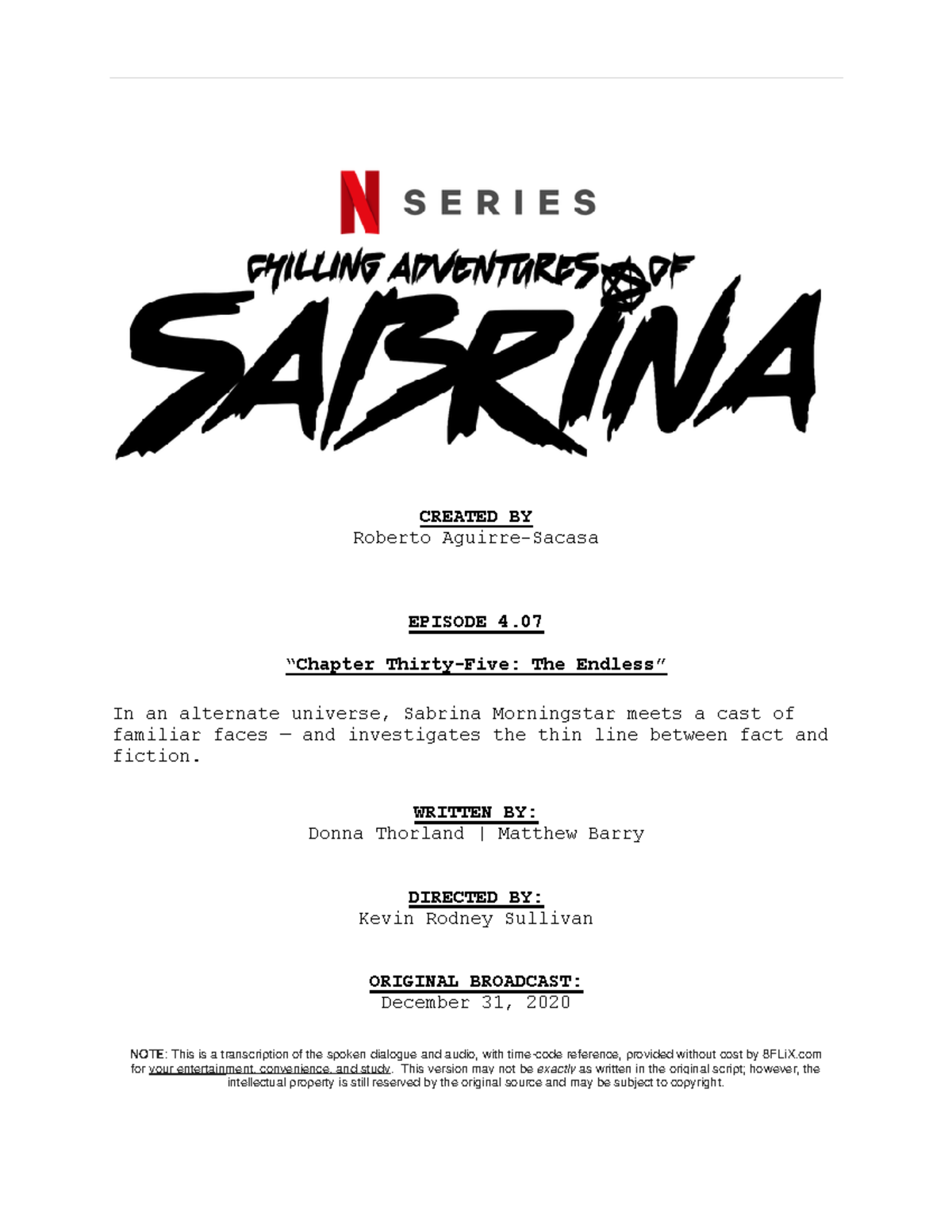 Chilling Adventures of Sabrina episode script transcript season 4 07 ...