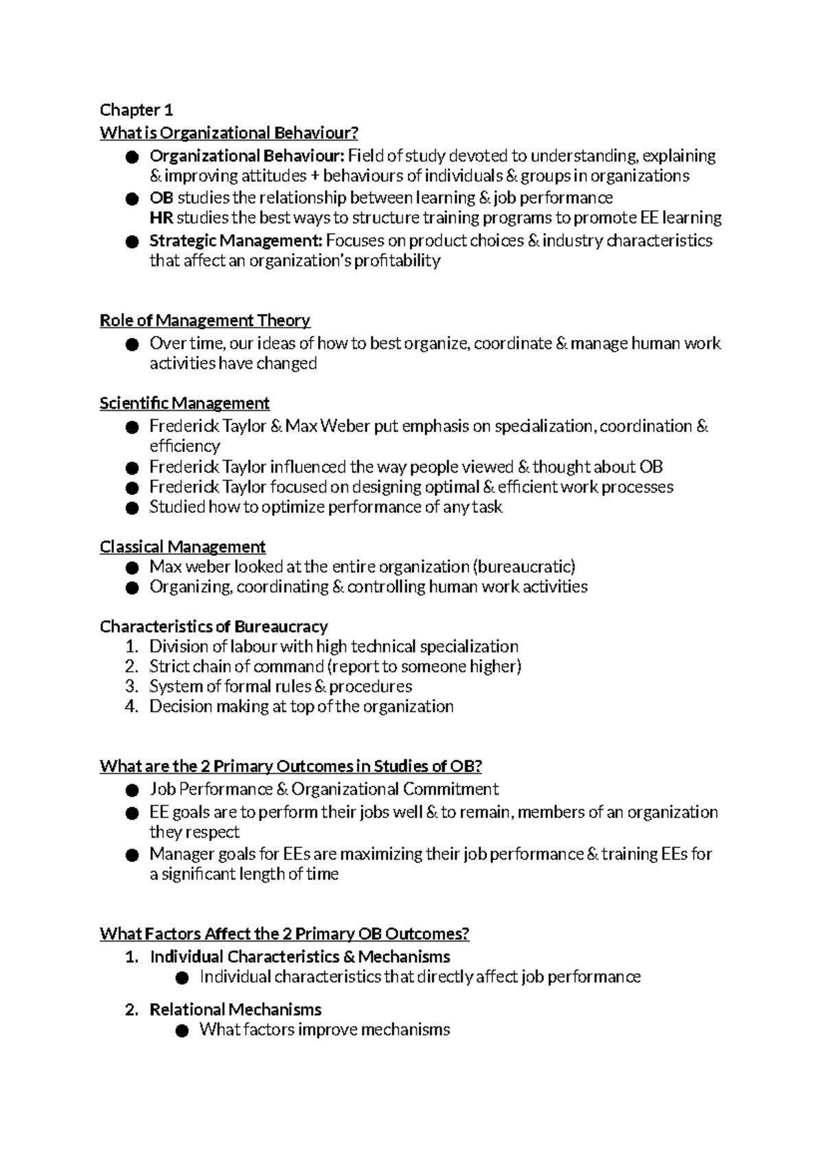 ORGB - Week 2 - Organizational Behaviour notes - Chapter 1 What is ...