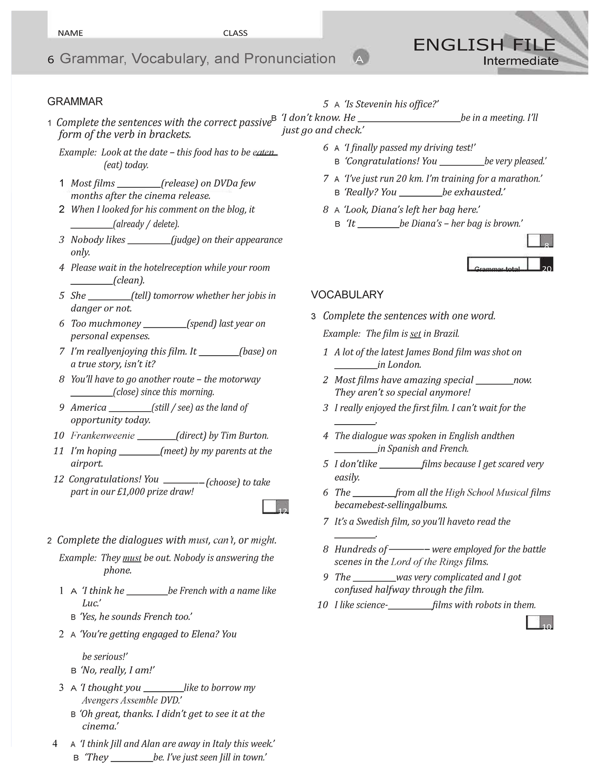 Pdf-test6pdf - test - NAME CLASS 6 Grammar, Vocabulary, and ...