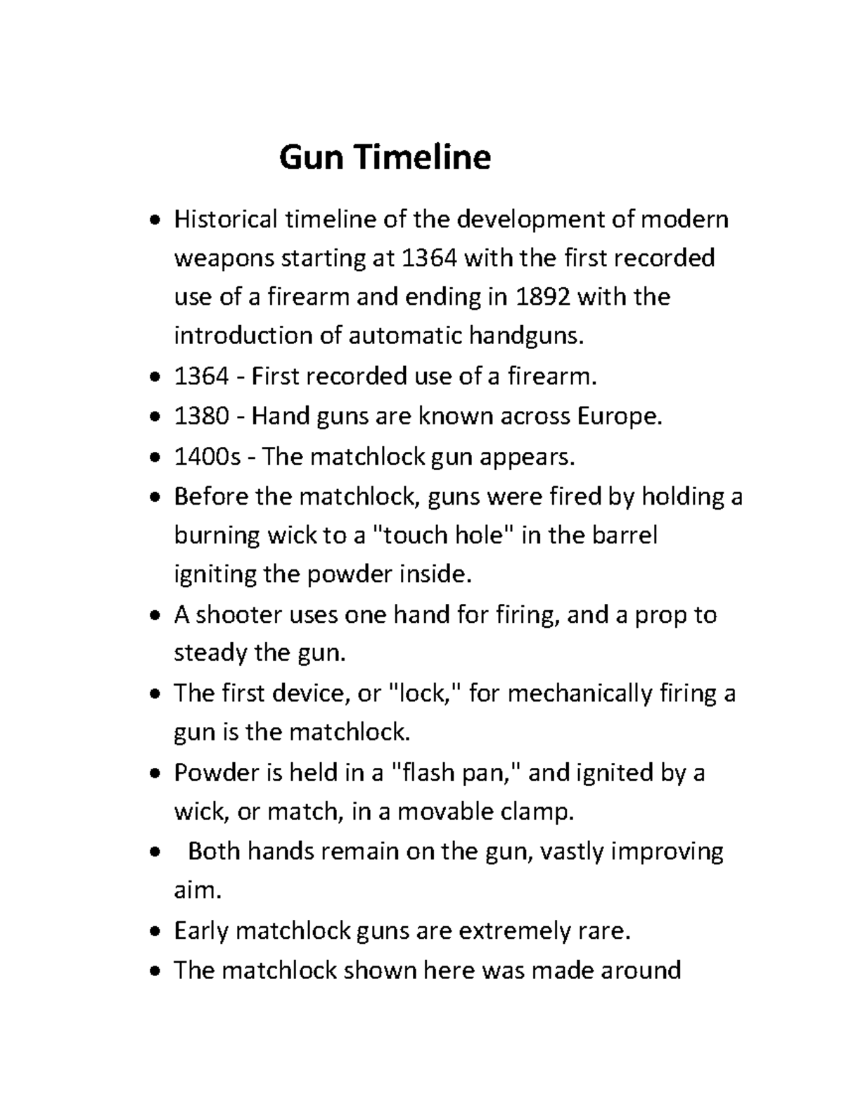 Gun - Its Summary - Gun Timeline Historical Timeline Of The Development ...