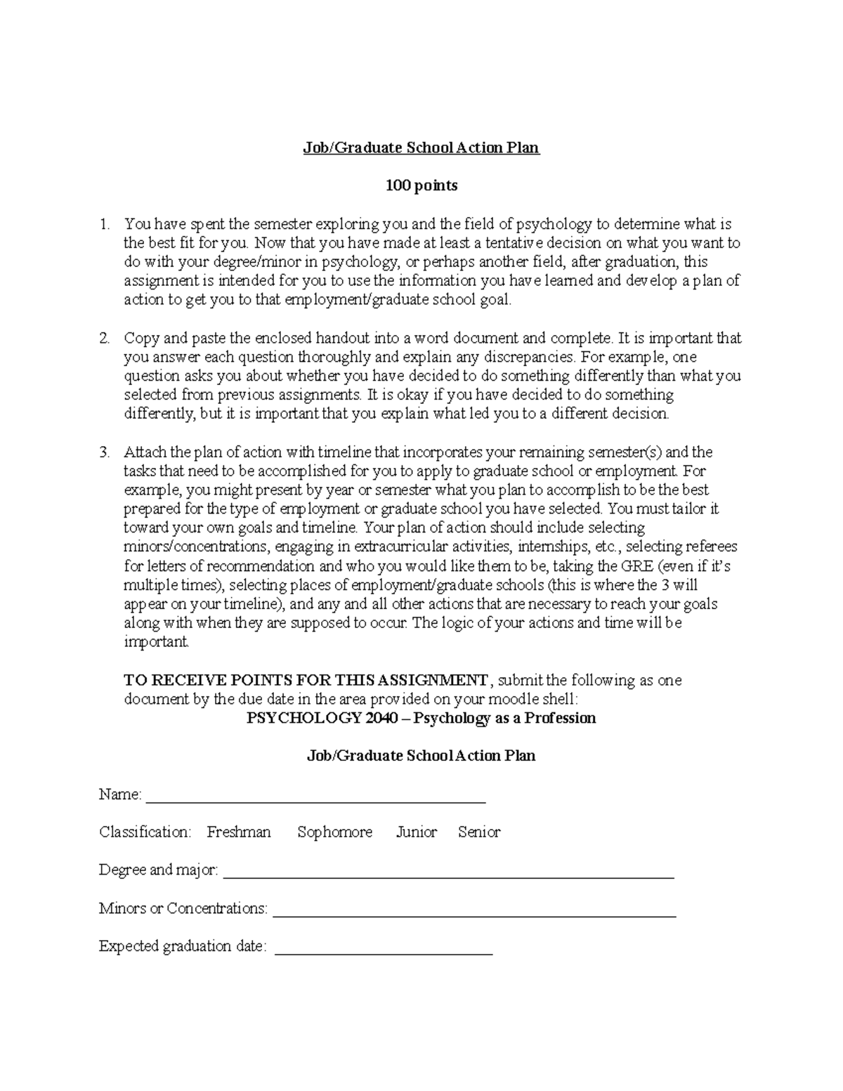 Job graduate school action plan updated - Job/Graduate School Action ...