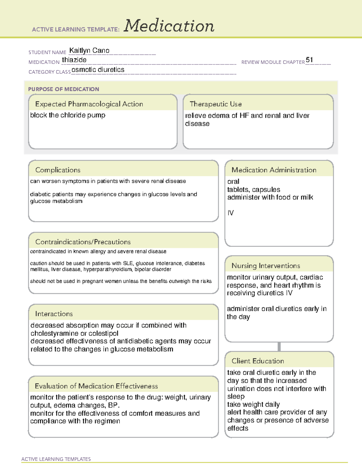 thiazide-template-active-learning-templates-medication-student-name