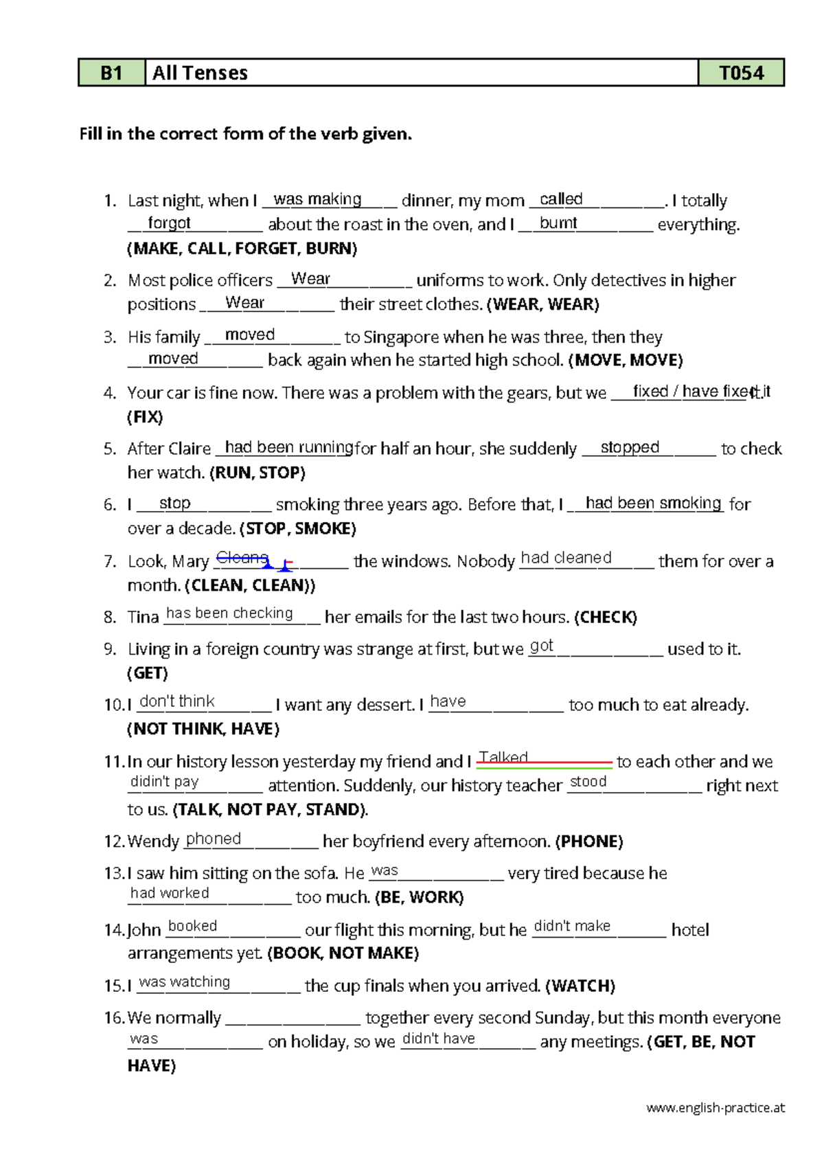 TASK 1 WA - English-practice B1 All Tenses T Fill In The Correct Form ...