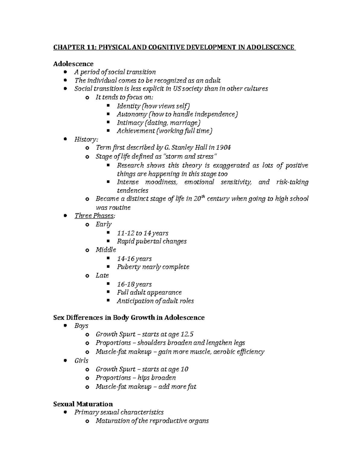 Psych 211 - CH11 physical and cognitive development in adolescence ...