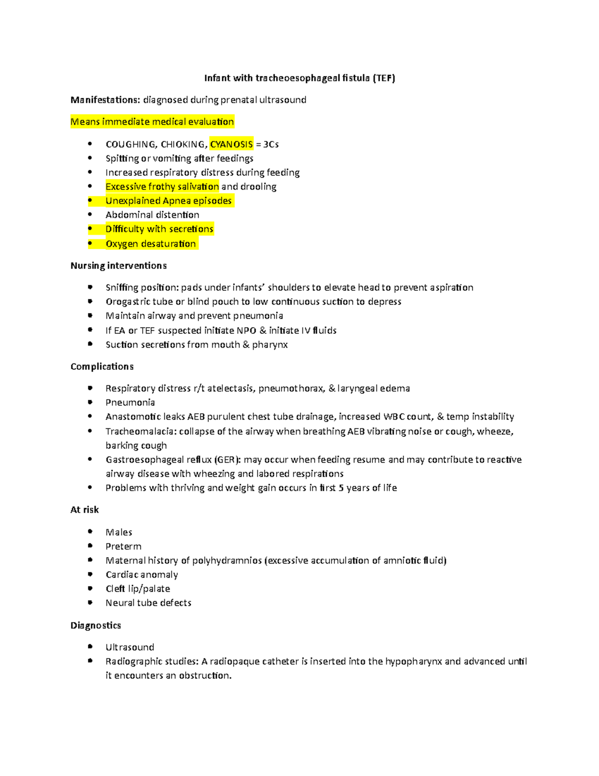 TEF - nursing - Infant with tracheoesophageal fistula (TEF ...