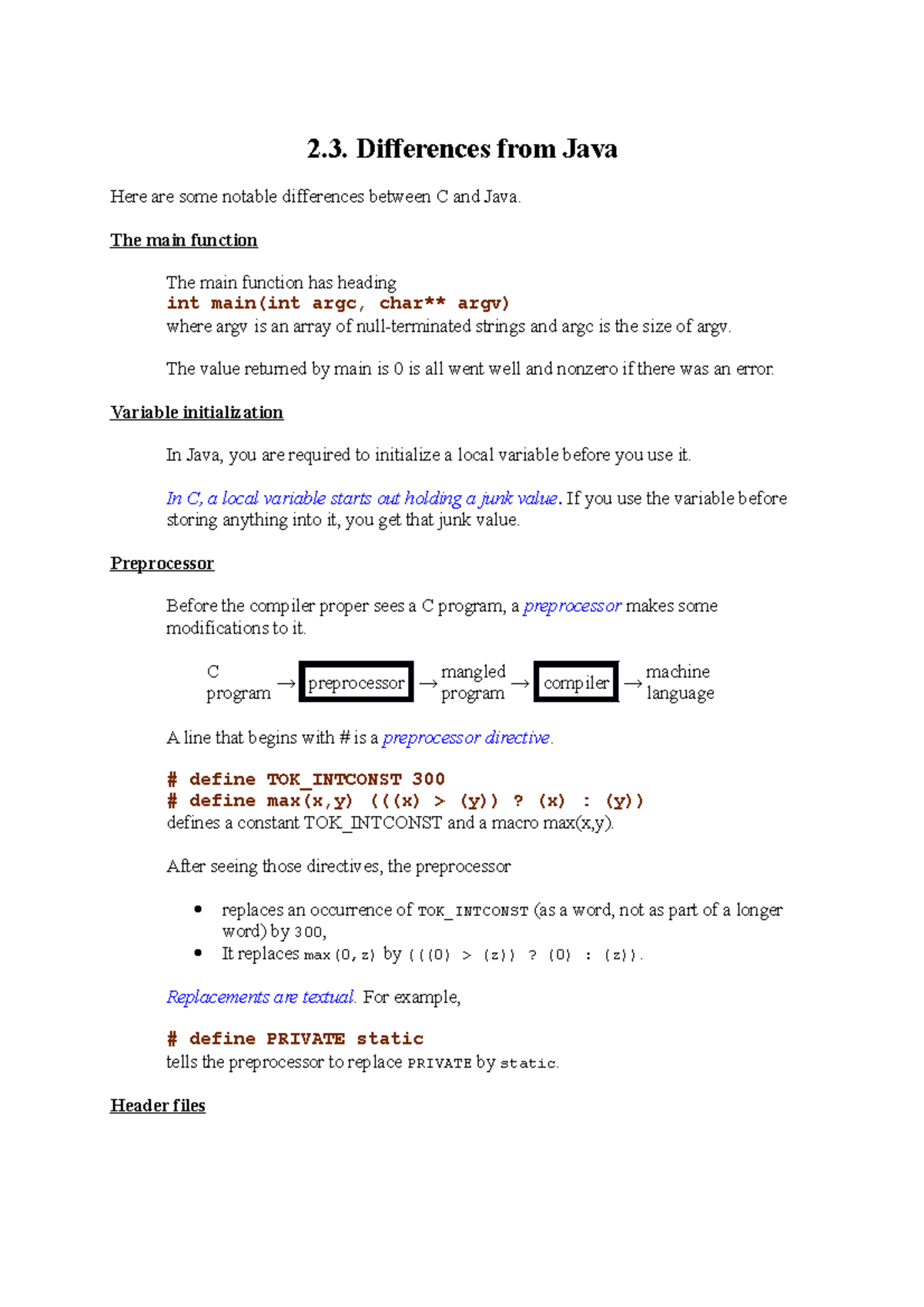 2.3. Differences From Java - 2. Differences From Java Here Are Some ...