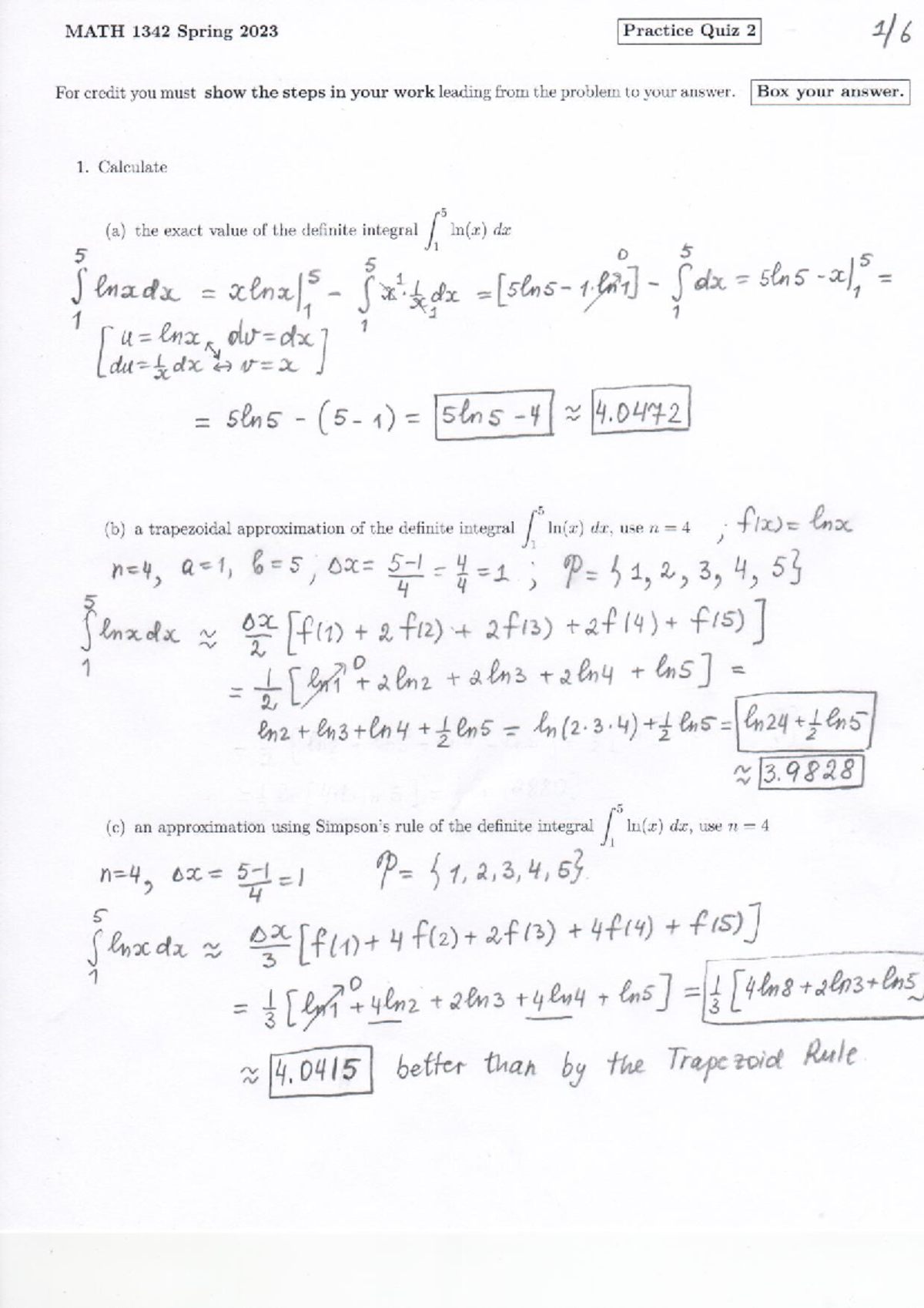 1342 Practice Quiz2 Sol Sp23 - MATH 1342 - Studocu