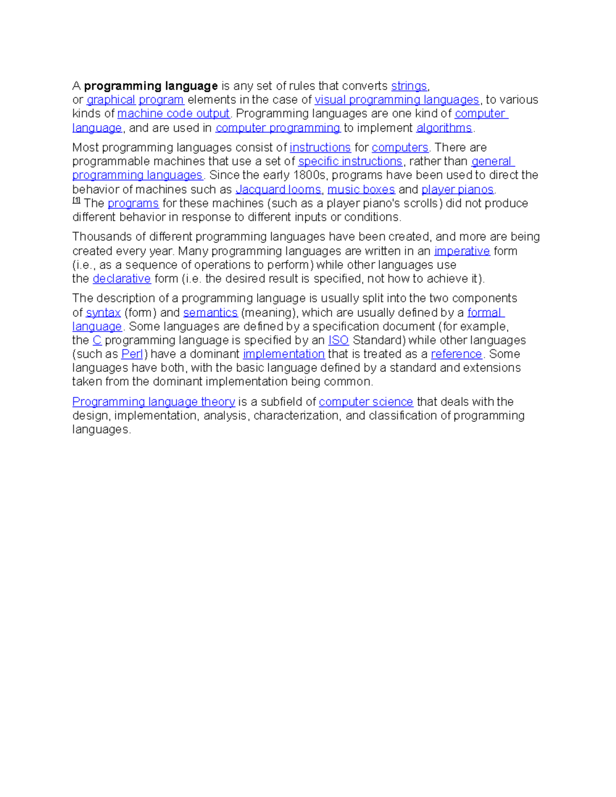 Programing languages basic - A programming language is any set of rules ...