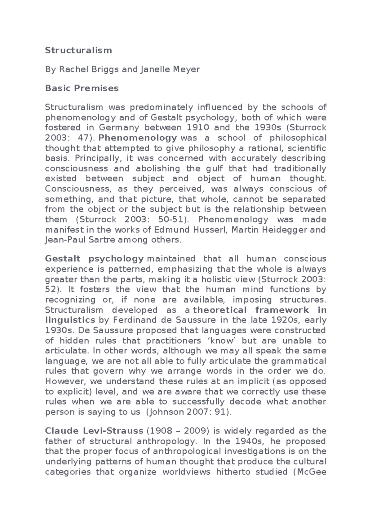 Structuralism - Summary Anthropology - Structuralism By Rachel Briggs ...