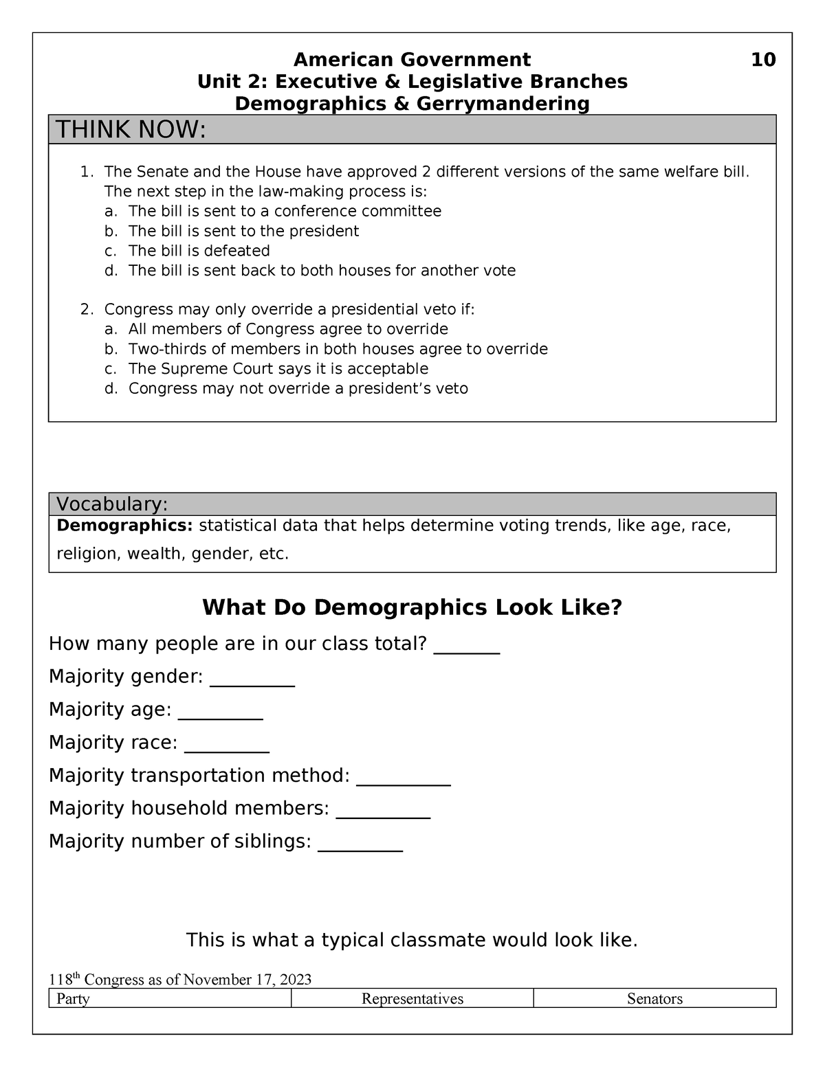 Gerrymandering+think+now - American Government 10 Unit 2: Executive ...